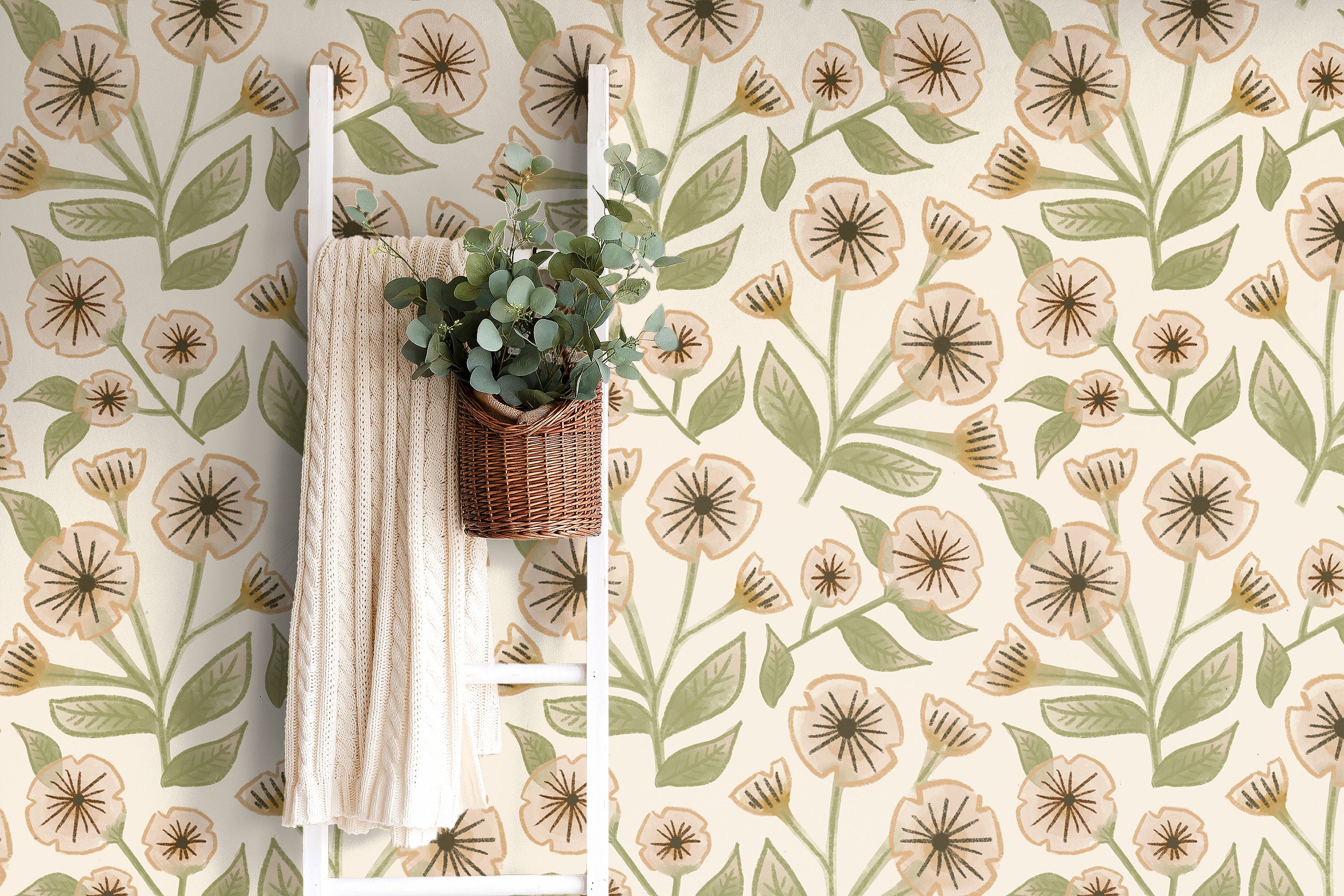 Farmhouse Floral Wallpaper | Removable Wallpaper | Peel And Stick Wallpaper | Adhesive Wallpaper | Wall Paper Peel Stick Wall Mural 3631 - JamesAndColors