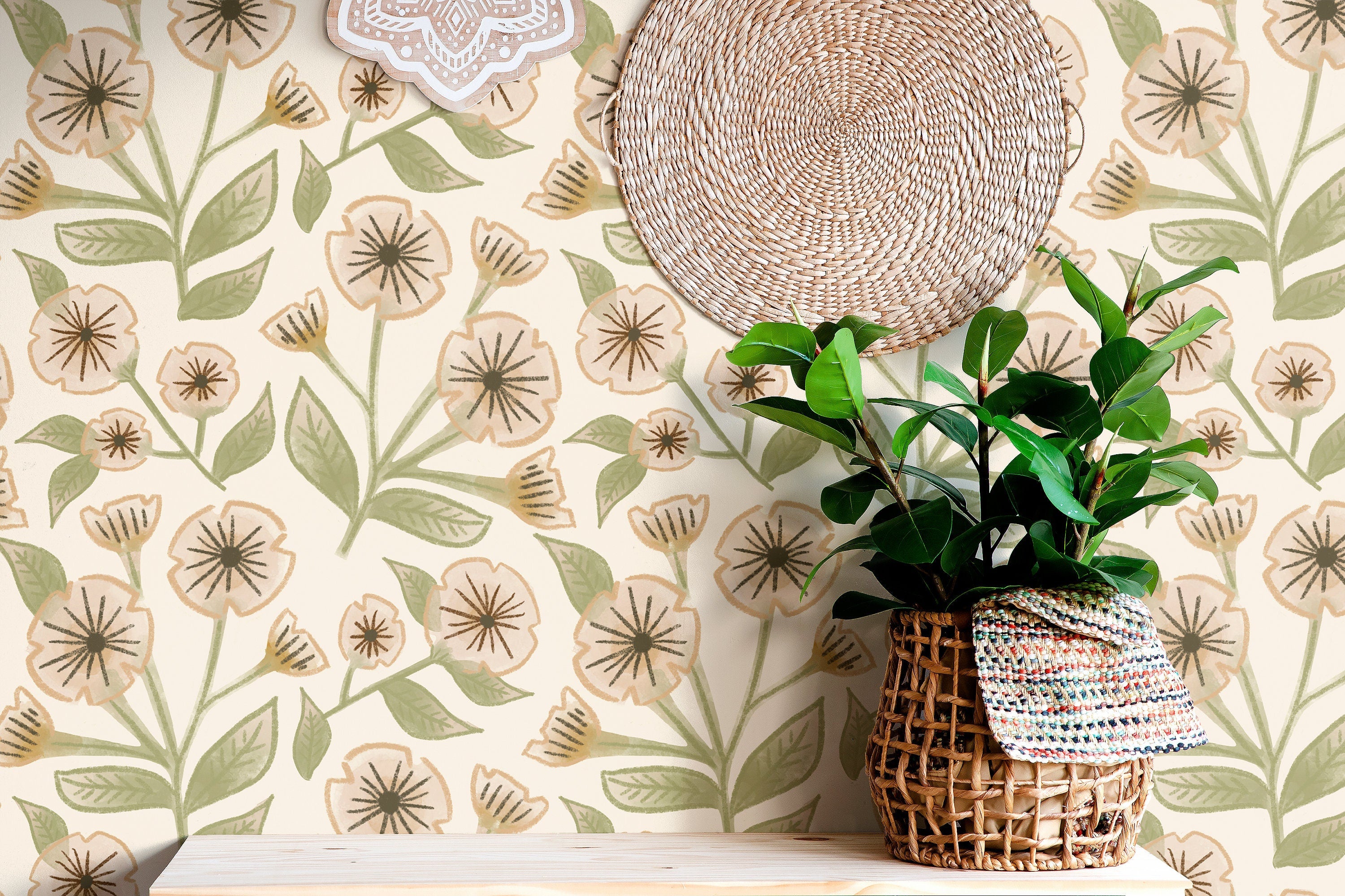 Farmhouse Floral Wallpaper | Removable Wallpaper | Peel And Stick Wallpaper | Adhesive Wallpaper | Wall Paper Peel Stick Wall Mural 3631 - JamesAndColors