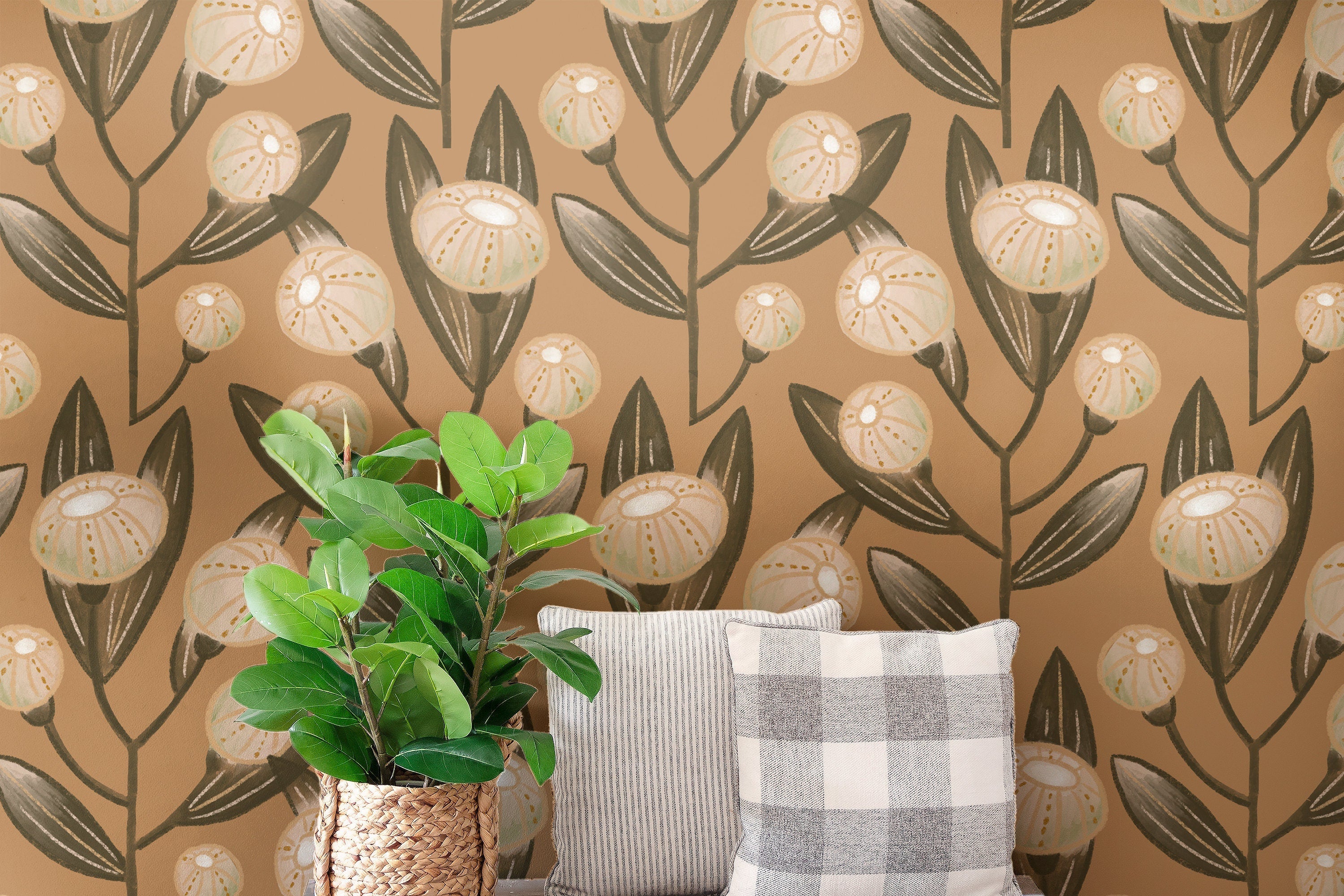 Farmhouse Floral Wallpaper | Removable Wallpaper | Peel And Stick Wallpaper | Adhesive Wallpaper | Wall Paper Peel Stick Wall Mural 3629 - JamesAndColors