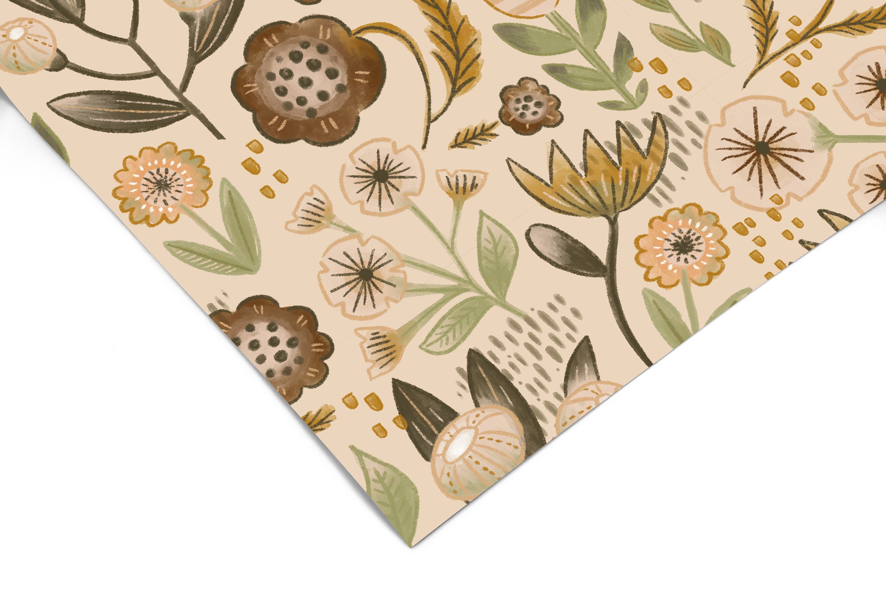 Tan Farmhouse Floral Wallpaper | Removable Wallpaper | Peel And Stick Wallpaper | Adhesive Wallpaper | Wall Paper Peel Stick Wall Mural 3626 - JamesAndColors