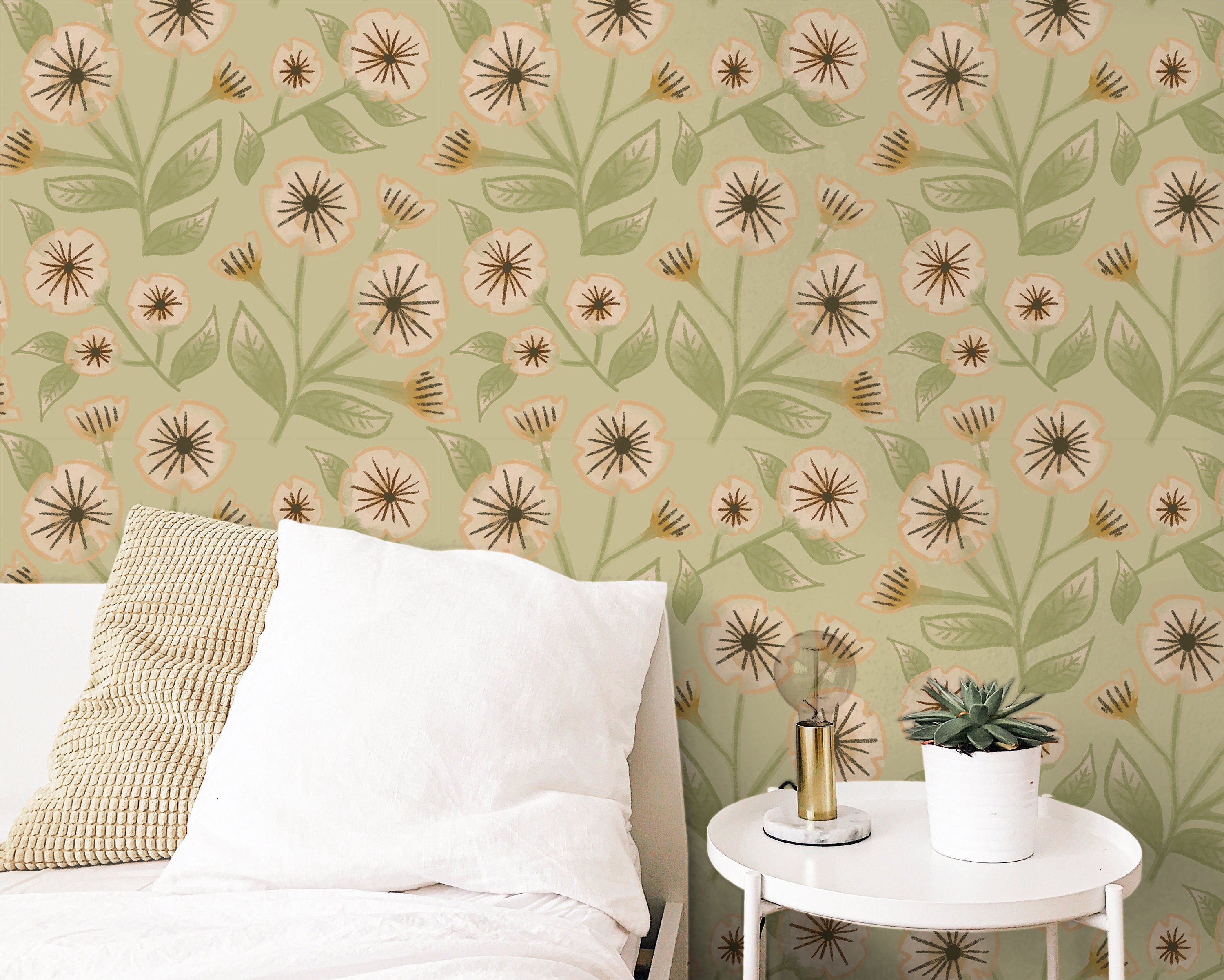 Farmhouse Floral Wallpaper | Removable Wallpaper | Peel And Stick Wallpaper | Adhesive Wallpaper | Wall Paper Peel Stick Wall Mural 3624 - JamesAndColors