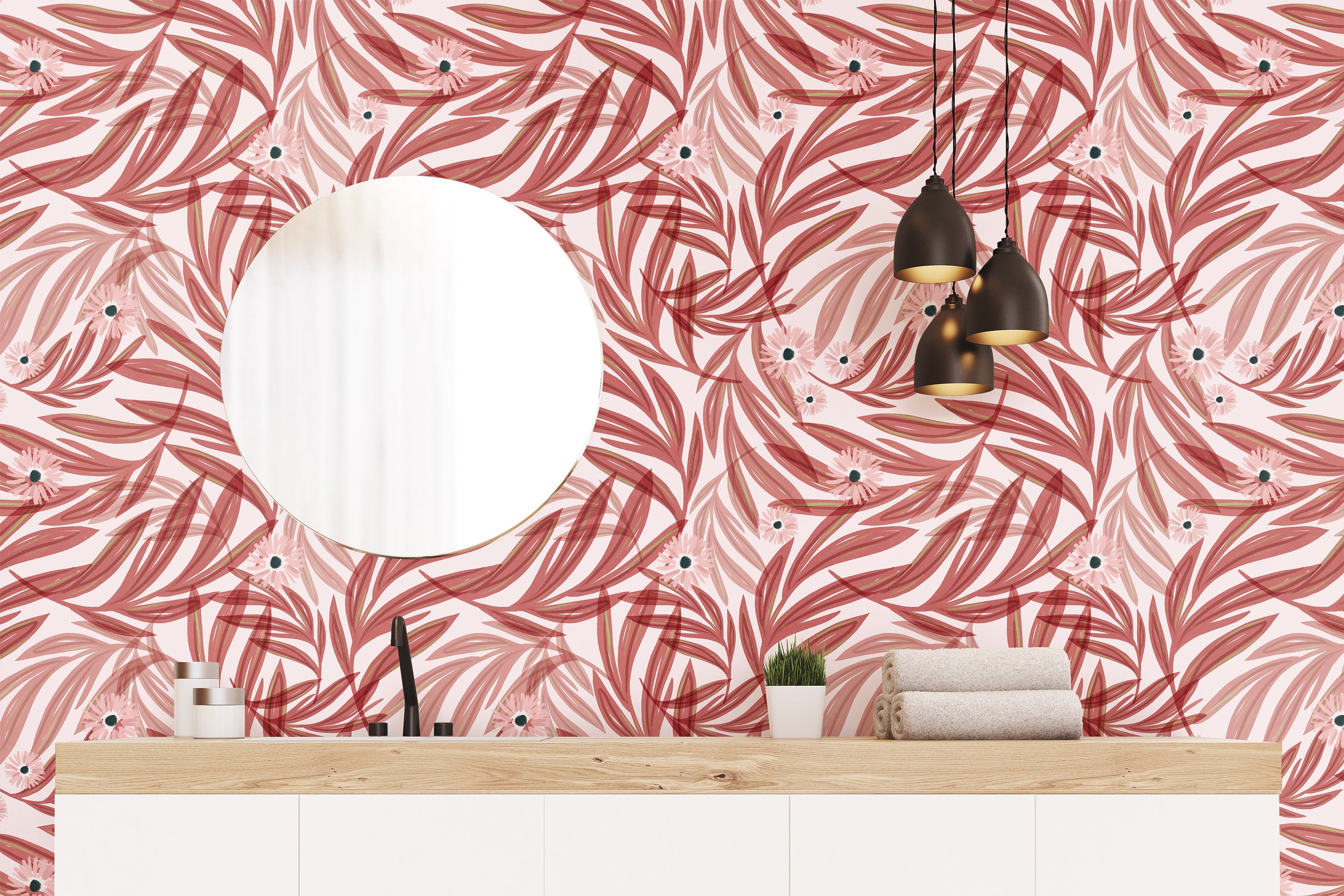 Pink Whimsey Floral Wallpaper | Removable Wallpaper | Peel And Stick Wallpaper | Adhesive Wallpaper | Wall Paper Peel Stick Wall Mural 3621 - JamesAndColors