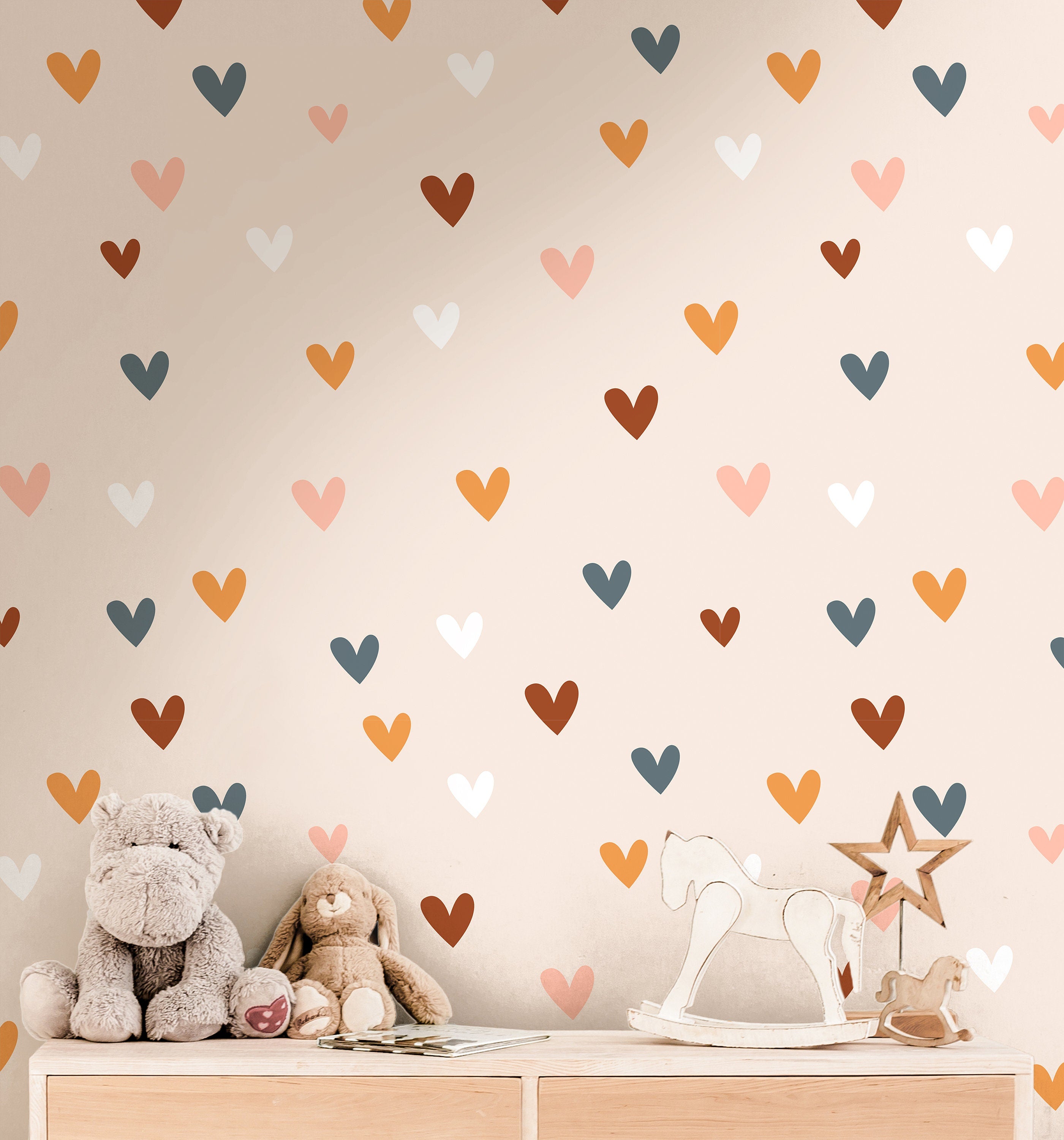 Boho Hearts Wallpaper | Girls Nursery Wallpaper | Kids Wallpaper | Childrens Wallpaper | Peel Stick Wallpaper | Removable Wallpaper | 3616 - JamesAndColors