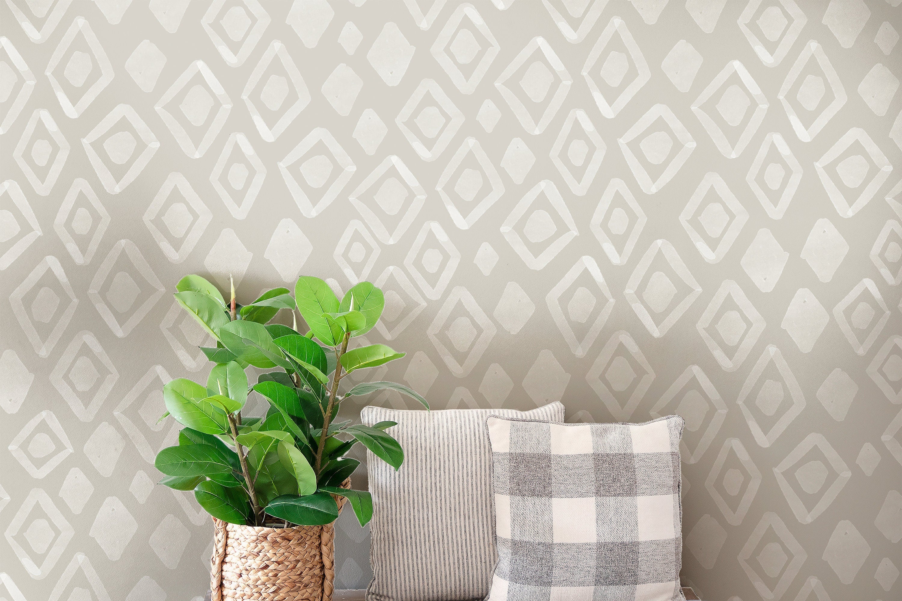 Tan Boho Geometric Wallpaper | Removable Wallpaper | Peel And Stick Wallpaper | Adhesive Wallpaper | Wall Paper Peel Stick Wall Mural 3611 - JamesAndColors