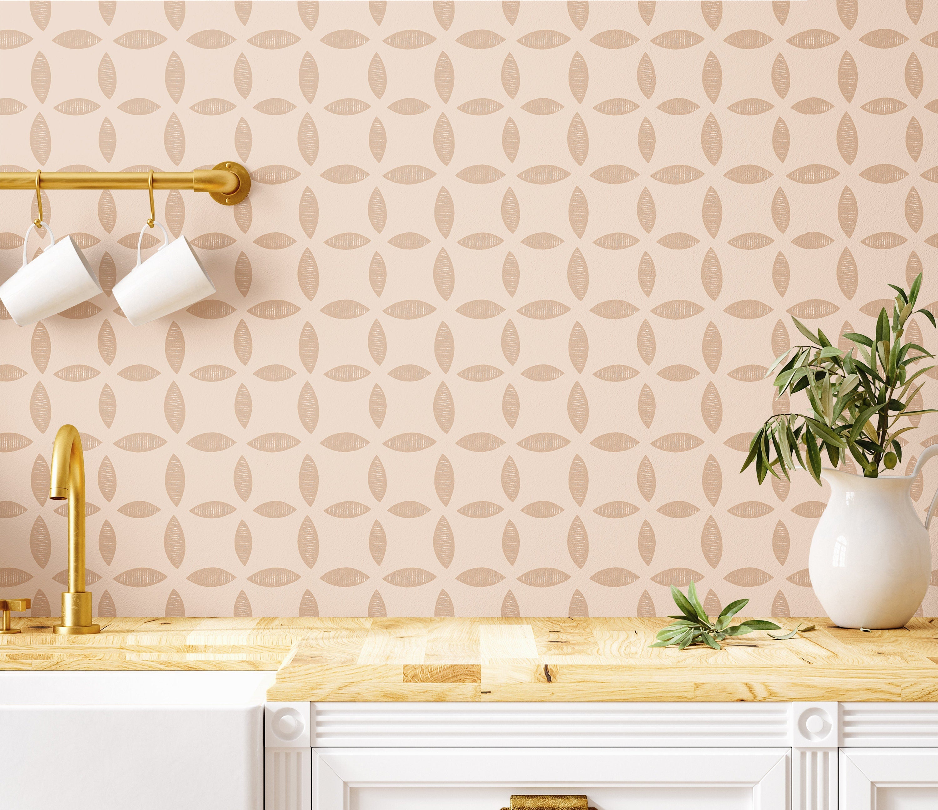 Tan Boho Geometric Wallpaper | Removable Wallpaper | Peel And Stick Wallpaper | Adhesive Wallpaper | Wall Paper Peel Stick Wall Mural 3610 - JamesAndColors