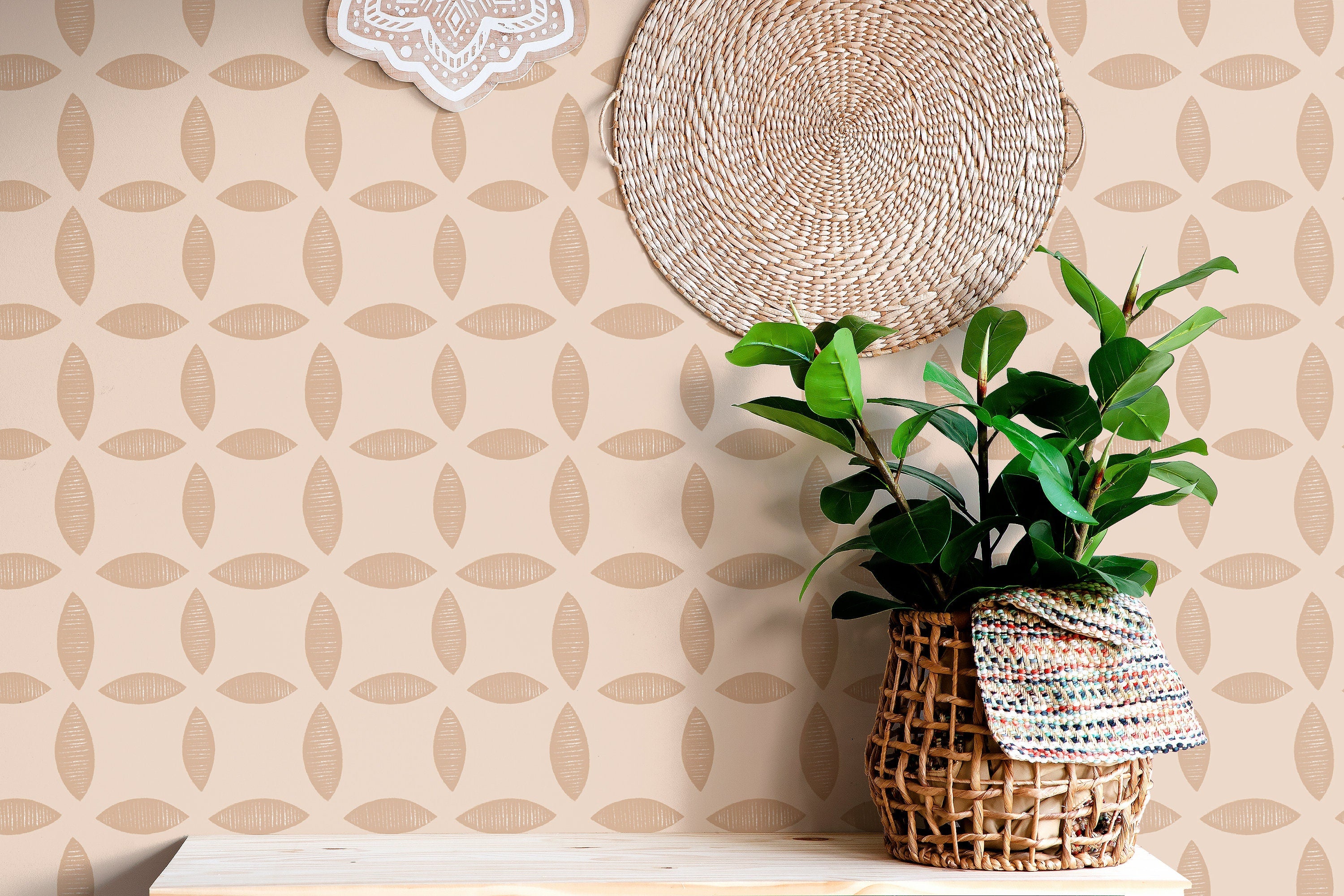 Tan Boho Geometric Wallpaper | Removable Wallpaper | Peel And Stick Wallpaper | Adhesive Wallpaper | Wall Paper Peel Stick Wall Mural 3610 - JamesAndColors