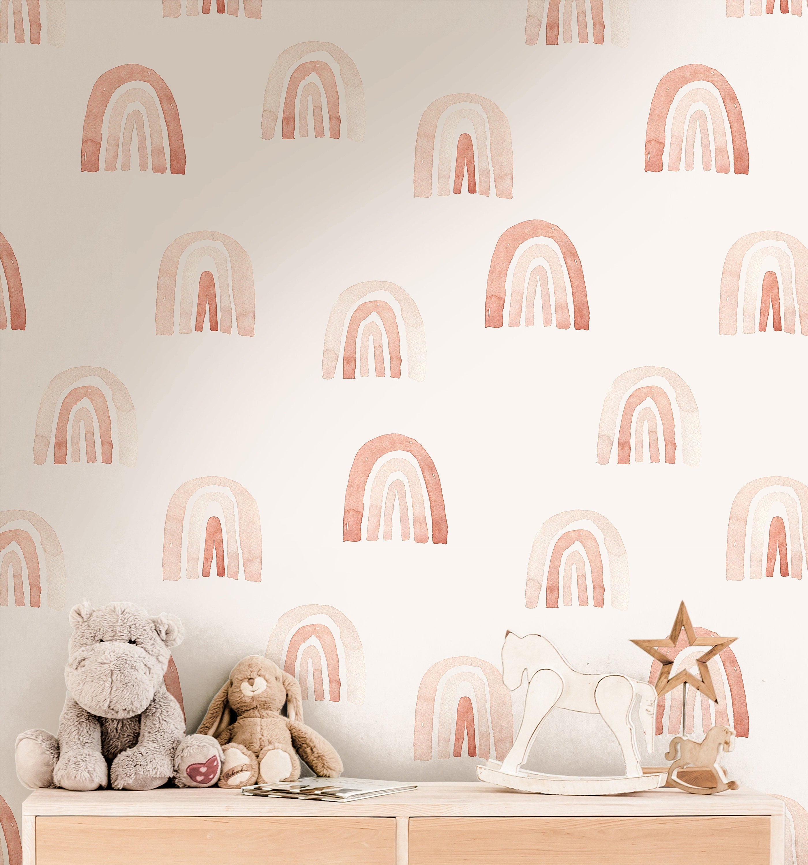 Pink Rainbow Wallpaper | Girls Nursery Wallpaper | Kids Wallpaper | Childrens Wallpaper | Peel Stick Wallpaper | Removable Wallpaper | 3560 - JamesAndColors