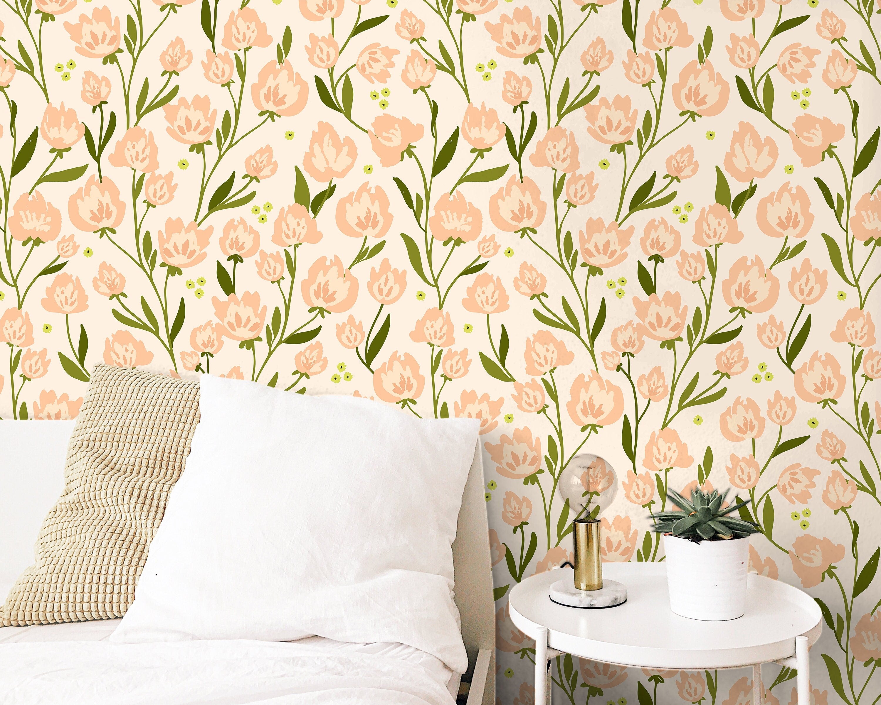 Soft Pink Flower Wallpaper | Removable Wallpaper | Peel And Stick Wallpaper | Adhesive Wallpaper | Wall Paper Peel Stick Wall Mural 3431 - JamesAndColors