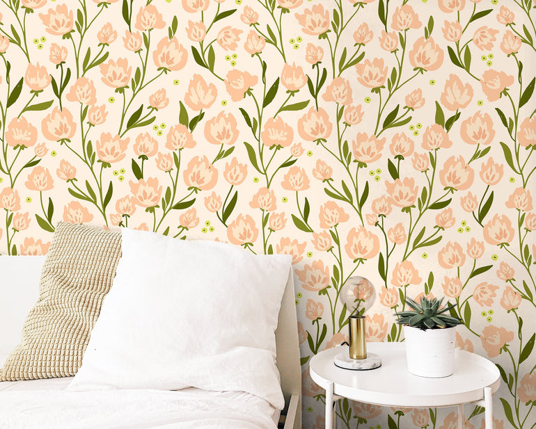 Soft Pink Flower Wallpaper | Removable Wallpaper | Peel And Stick ...