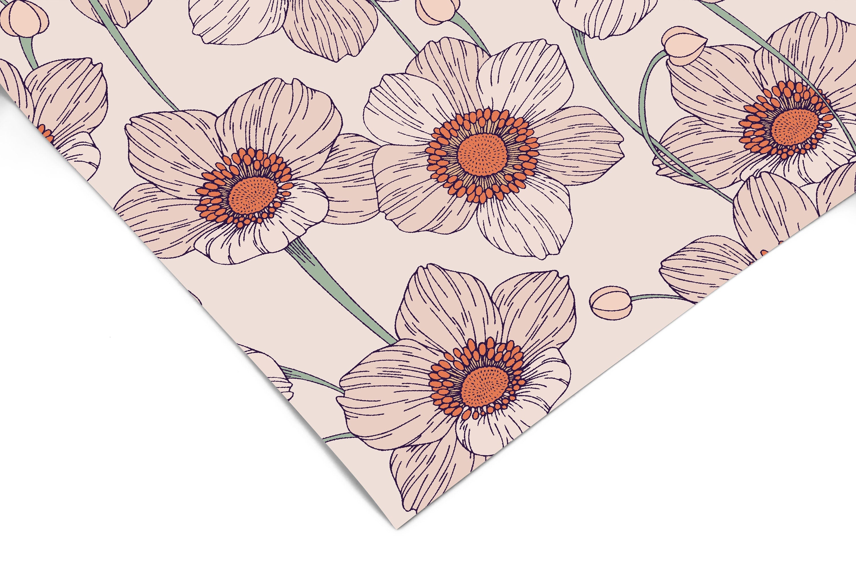 Large Poppy Floral Contact Paper | Peel And Stick Wallpaper | Removable Wallpaper | Shelf Liner | Drawer Liner | Peel and Stick Paper 953