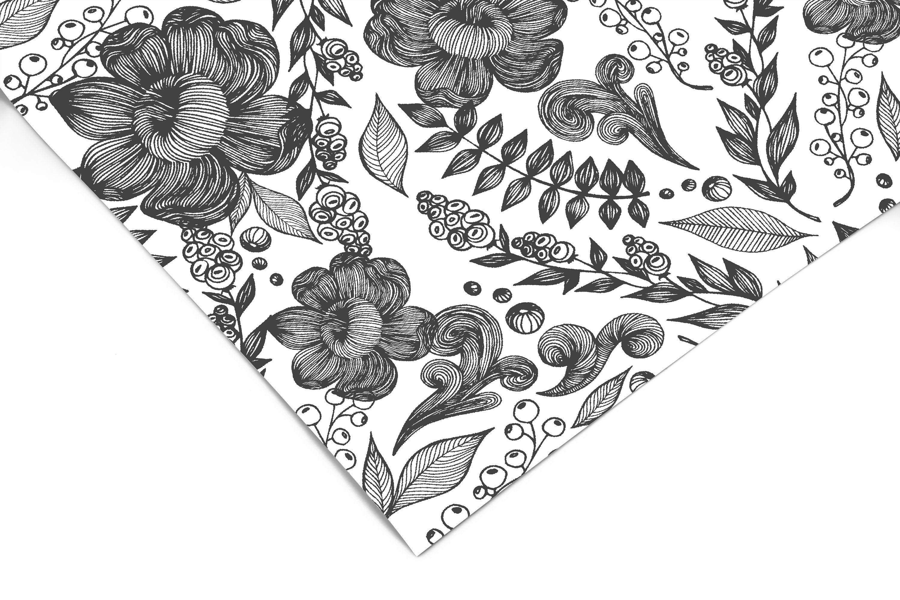 Black White Floral Contact Paper | Peel And Stick Wallpaper | Removable Wallpaper | Shelf Liner | Drawer Liner | Peel and Stick Paper 954