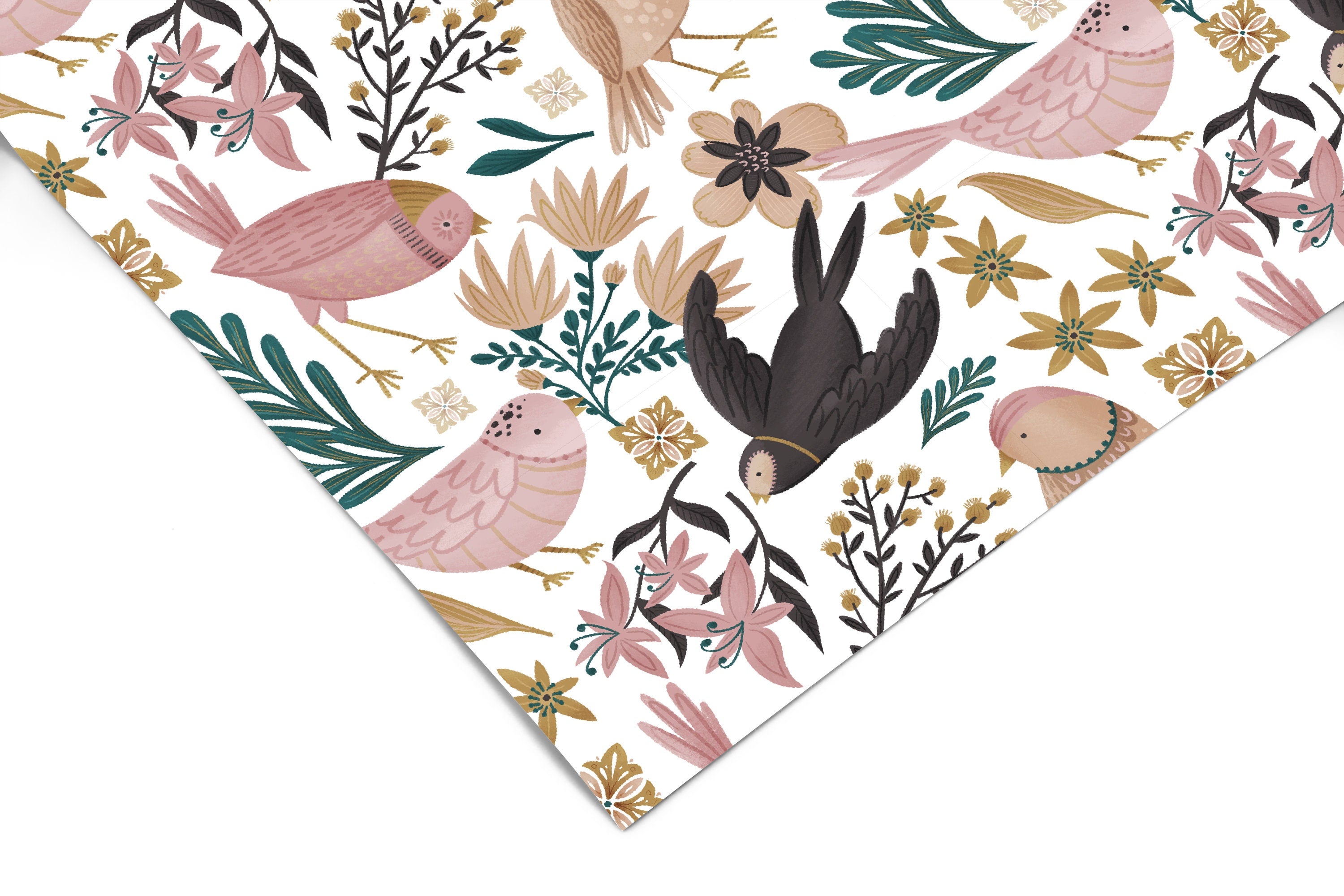 Floral Birds Contact Paper | Peel And Stick Wallpaper | Removable Wallpaper | Shelf Liner | Drawer Liner | Peel Stick Paper 1010