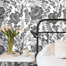 Black White Floral Outline Floral Wallpaper | Peel And Stick Wallpaper | Adhesive Wallpaper | Wall Paper | Peel Stick Wall Mural 3597 - JamesAndColors