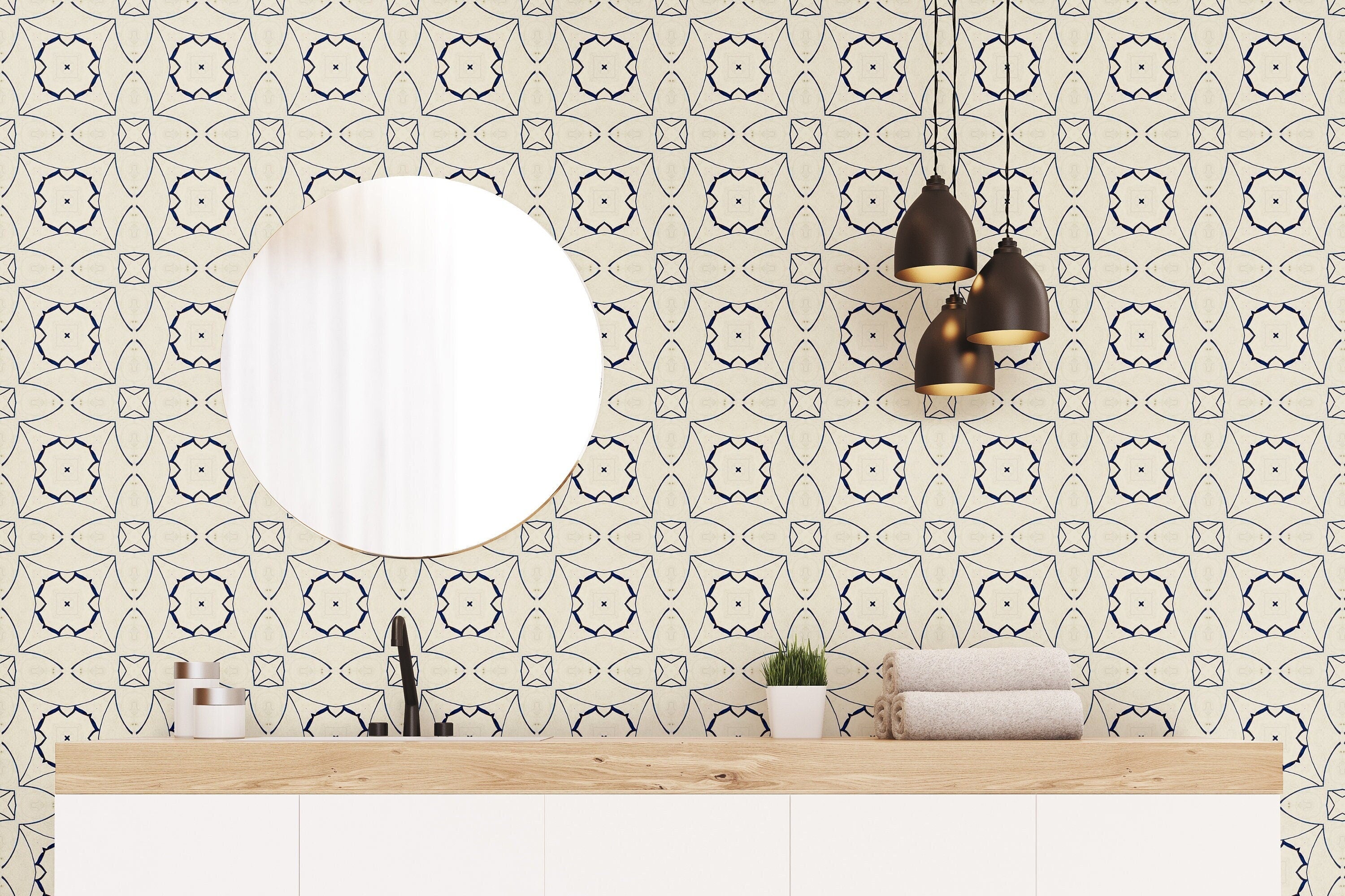 Vintage Cream Navy Wallpaper | Wallpaper Peel and Stick | Removable Wallpaper | Wall Paper Peel And Stick | Wall Mural Wall Decor 713 - James And Colors