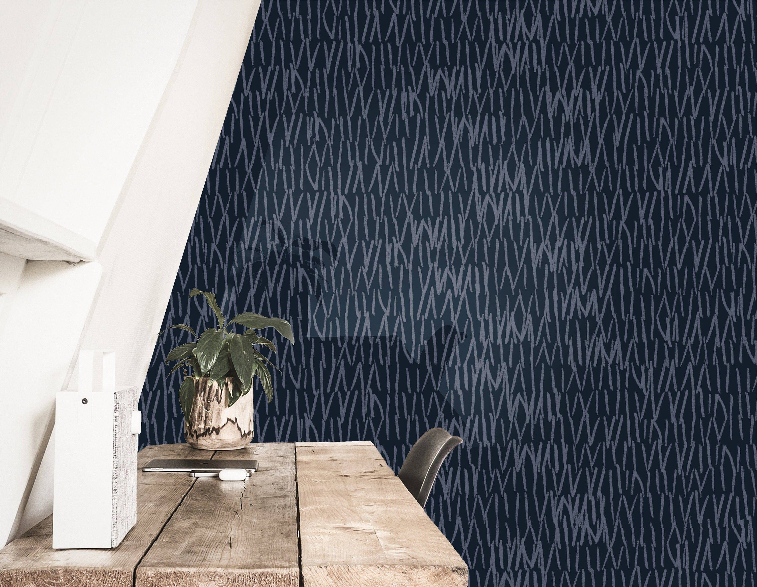 Dark Navy Blue Pattern Wallpaper | Wallpaper Peel and Stick | Removable Wallpaper | Wall Paper Peel And Stick | Wall Mural | Wall Decor 3471 - JamesAndColors