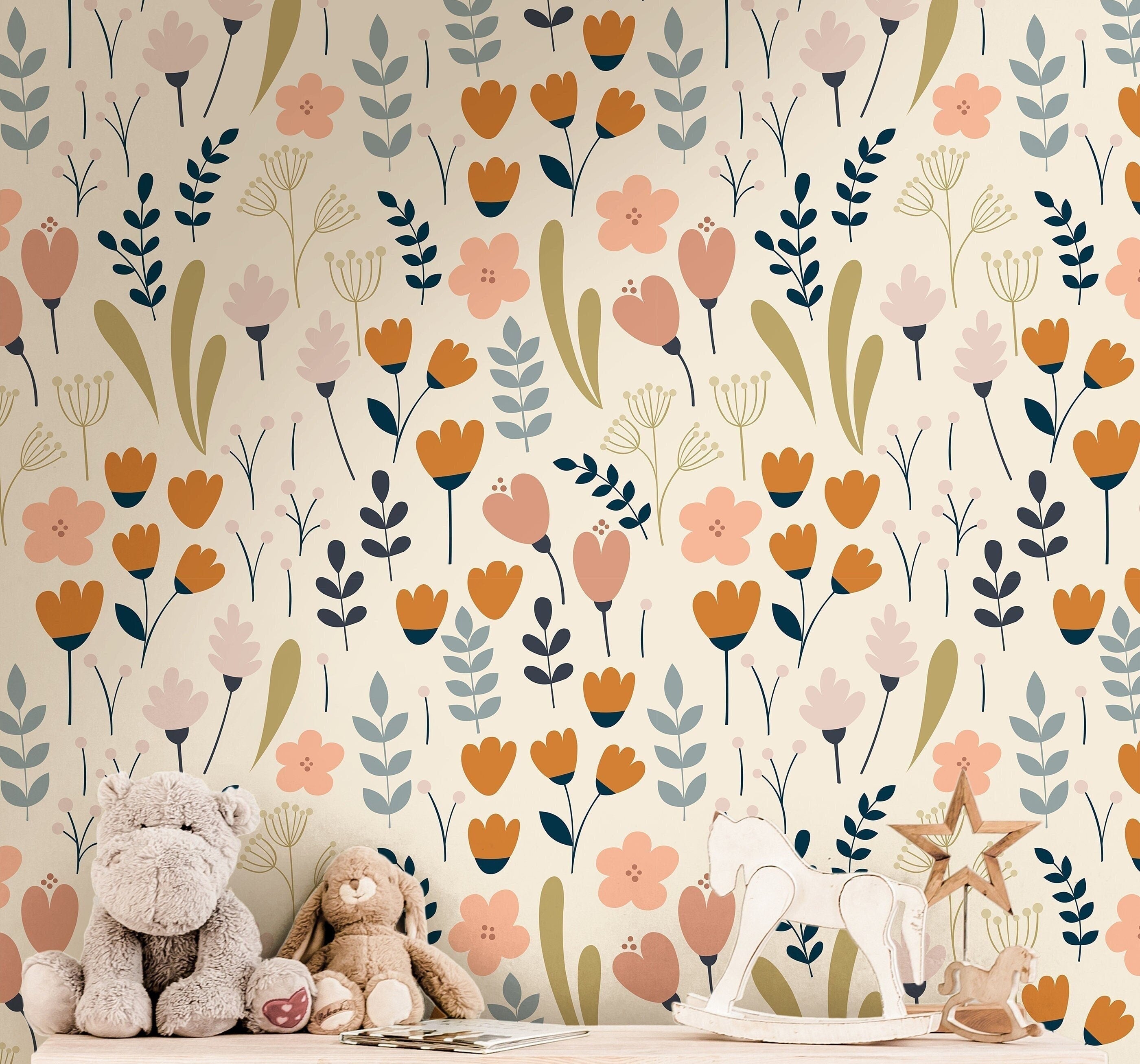 Floral Wallpaper | Girls Nursery Wallpaper | Kids Wallpaper | Childrens Wallpaper | Peel Stick Wallpaper | Removable Wallpaper | 3595 - JamesAndColors
