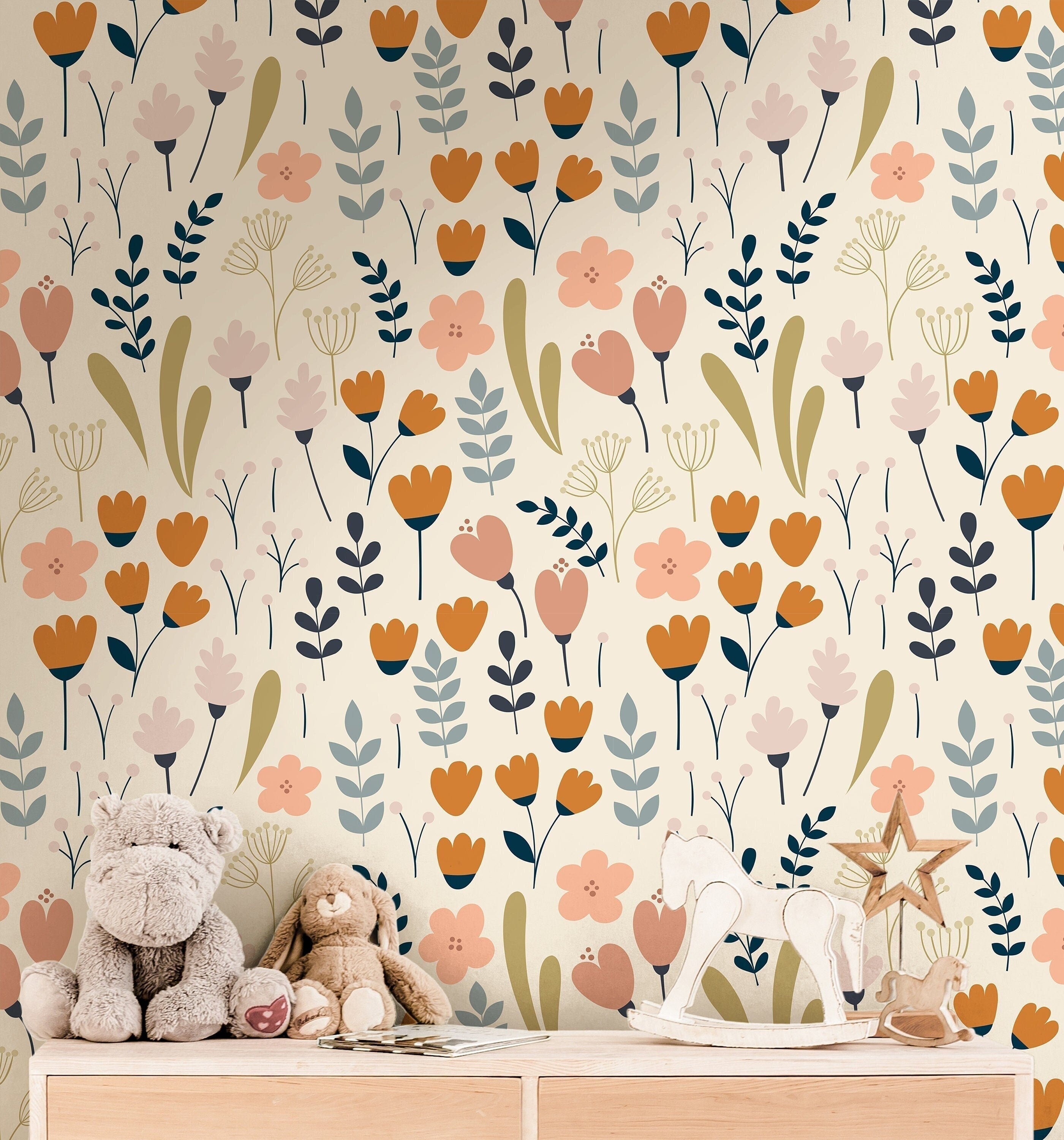 Floral Wallpaper | Girls Nursery Wallpaper | Kids Wallpaper | Childrens Wallpaper | Peel Stick Wallpaper | Removable Wallpaper | 3595 - JamesAndColors