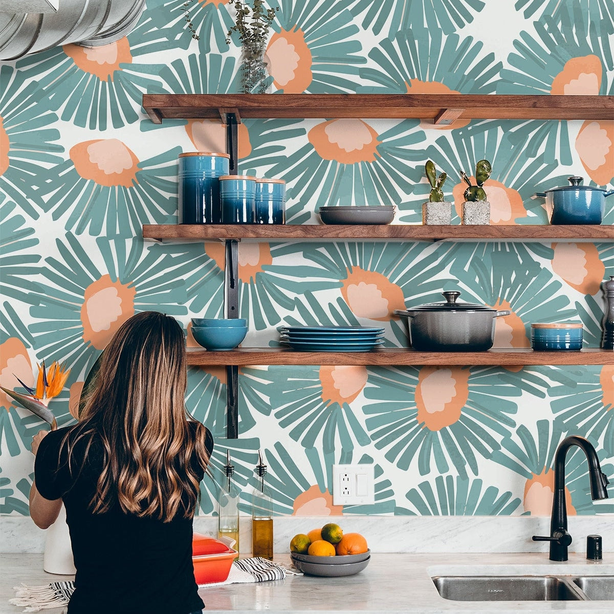 Wildflower Floral Wallpaper | Removable Wallpaper | Peel And Stick Wallpaper | Adhesive Wallpaper | Wall Paper Peel Stick Wall Mural 2309 - JamesAndColors