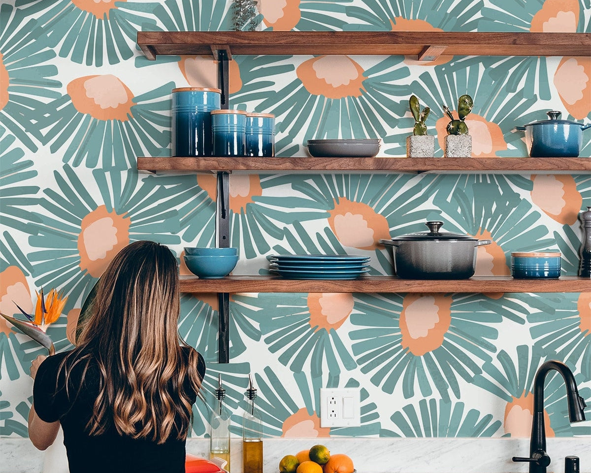 Wildflower Floral Wallpaper | Removable Wallpaper | Peel And Stick Wallpaper | Adhesive Wallpaper | Wall Paper Peel Stick Wall Mural 2309 - JamesAndColors