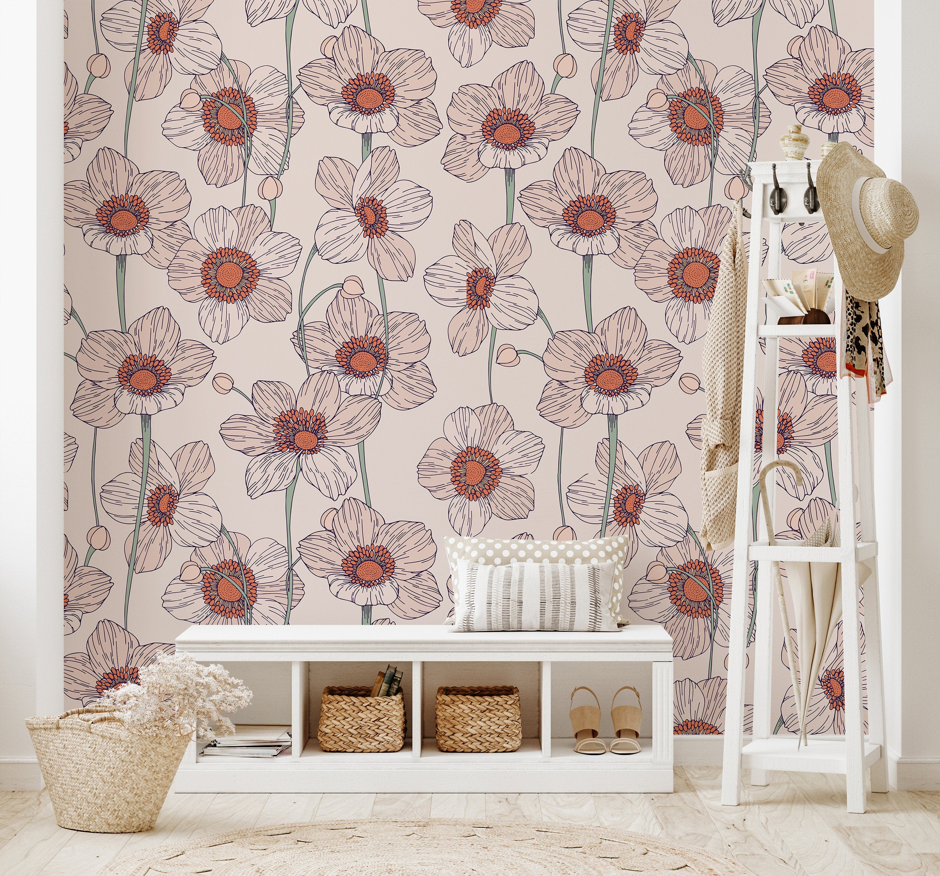 Light Pink Floral Wallpaper | Wallpaper Peel and Stick | Removable Wallpaper | Peel and Stick Wallpaper | Wall Paper Peel And Stick 3593 - JamesAndColors