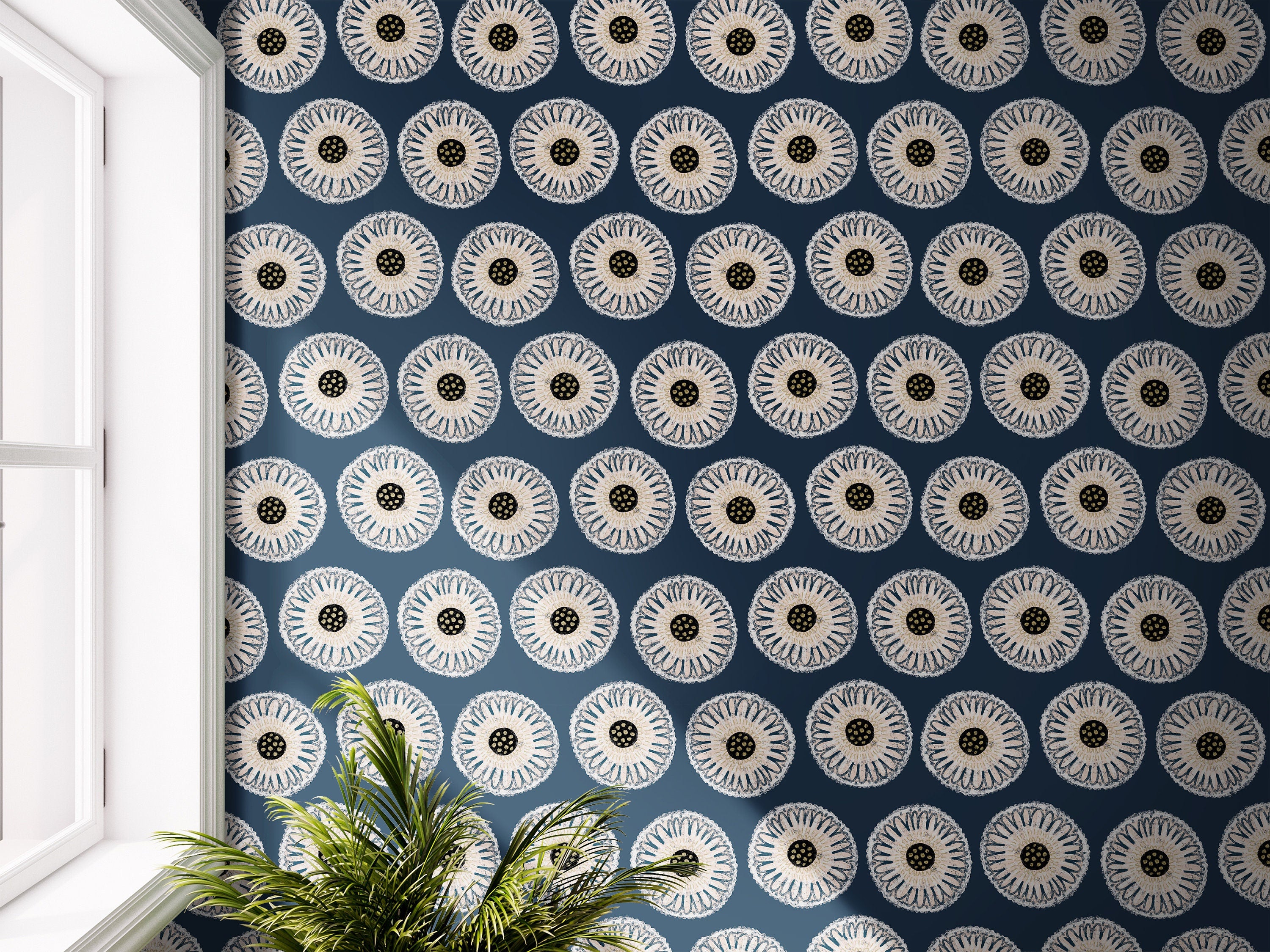 Navy Boho Floral Wallpaper Peel and Stick Wallpaper Removable Wallpaper Wall Decor Home Decor Wall Art Printable Wall Art Room Decor 3679 - JamesAndColors