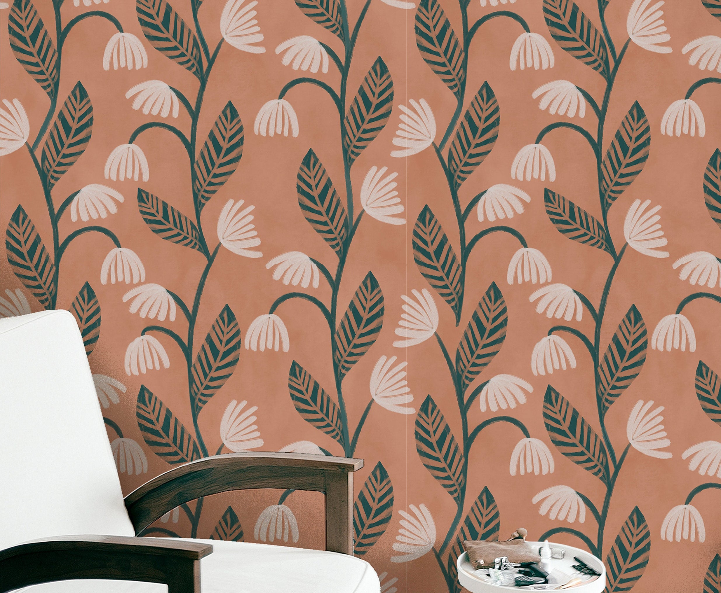 Boho Floral Wallpaper Peel and Stick Wallpaper Removable Wallpaper Wall Decor Home Decor Wall Art Printable Wall Art Room Decor 3683 - JamesAndColors