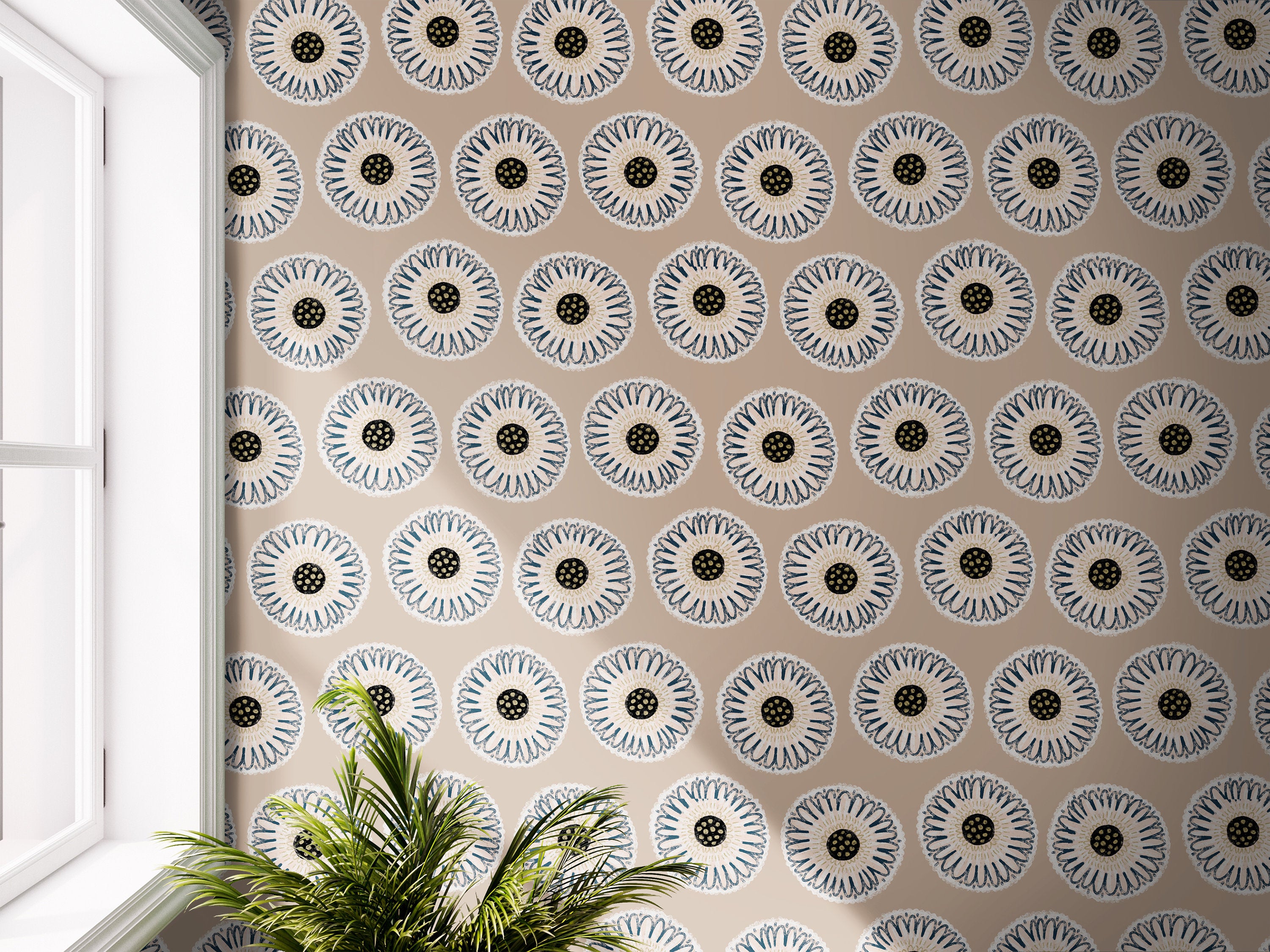 Boho Tan Floral Wallpaper Peel and Stick Wallpaper Removable Wallpaper Wall Decor Home Decor Wall Art Printable Wall Art Room Decor 3686 - JamesAndColors