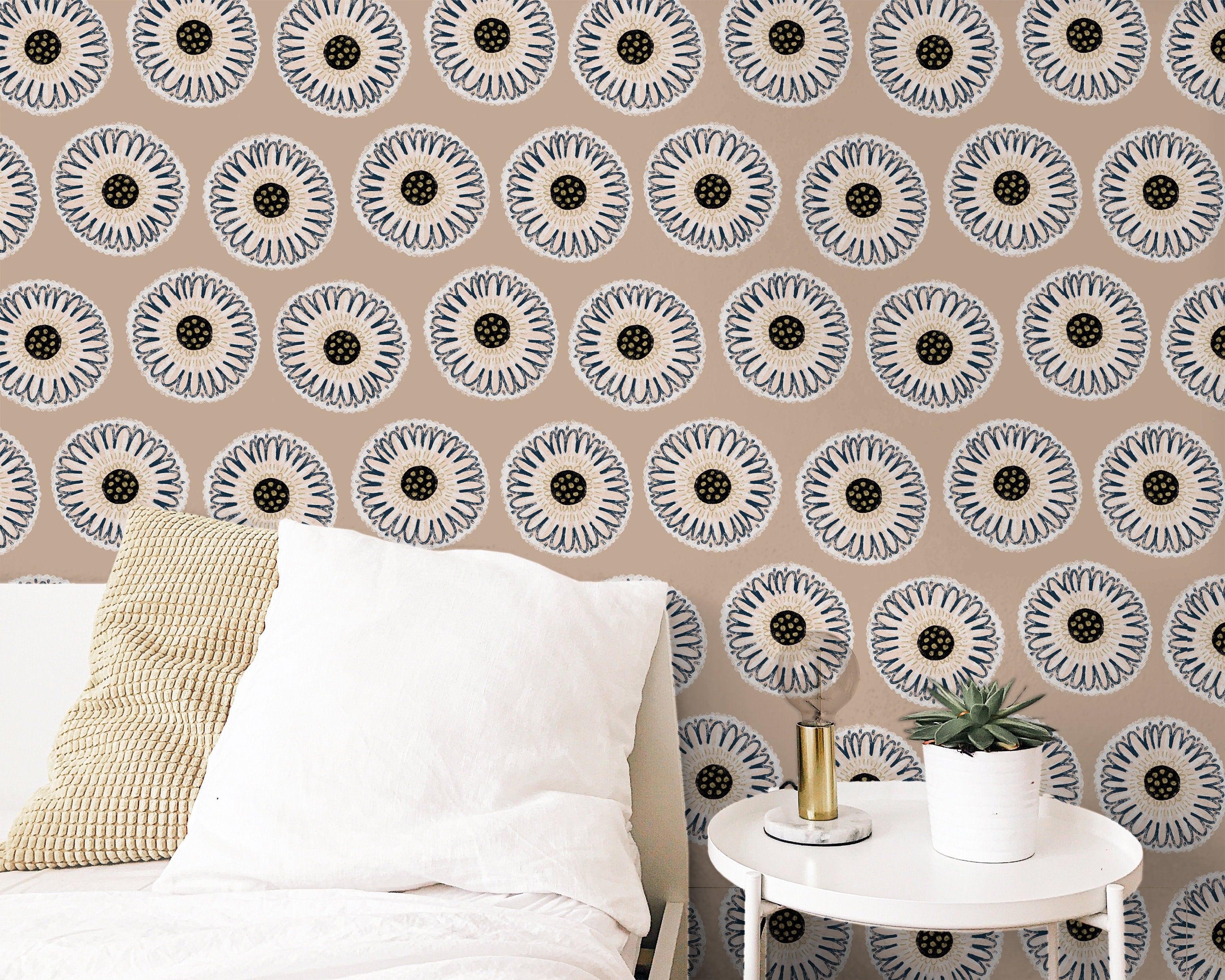 Boho Tan Floral Wallpaper Peel and Stick Wallpaper Removable Wallpaper Wall Decor Home Decor Wall Art Printable Wall Art Room Decor 3686 - JamesAndColors