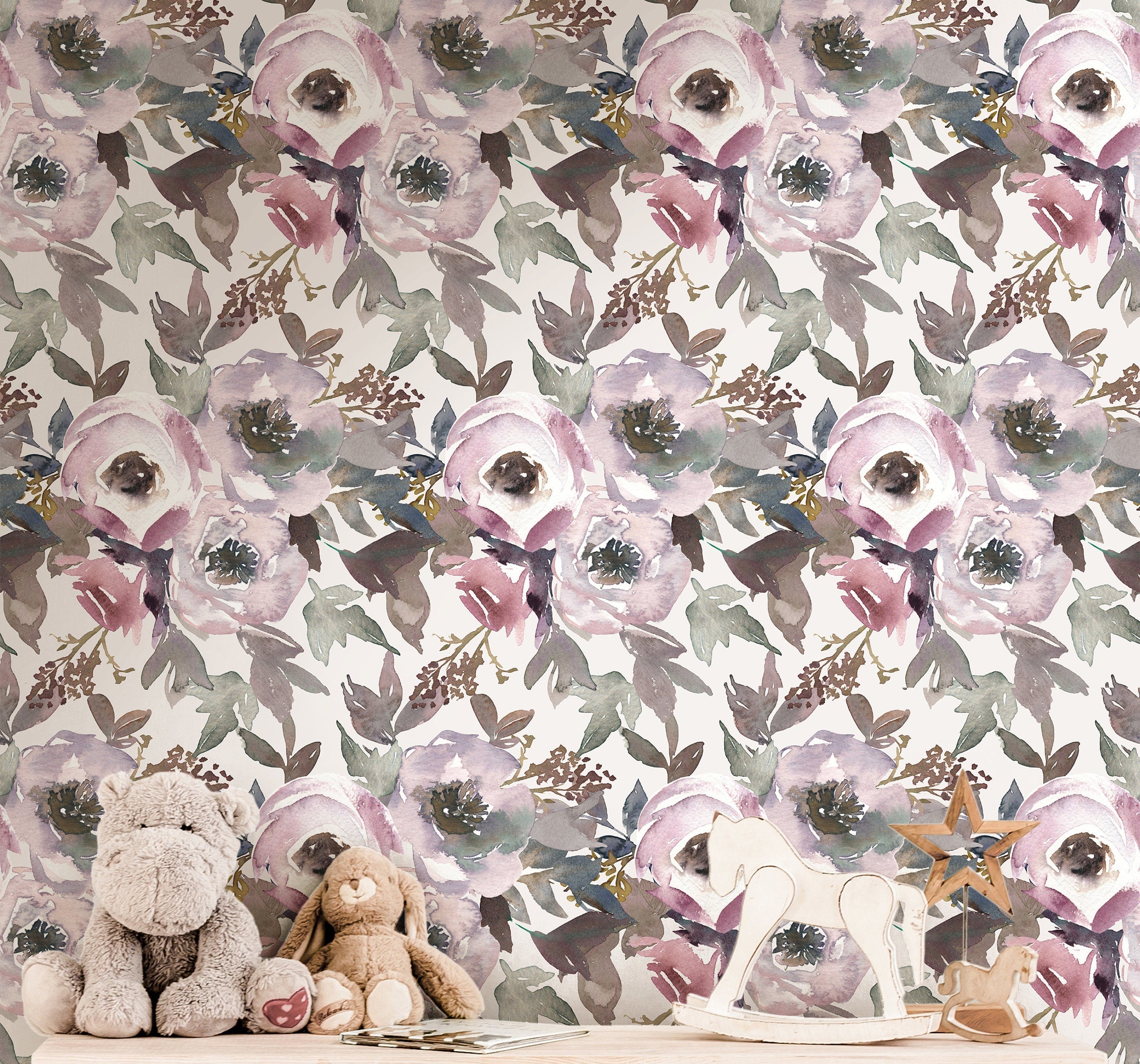 Purple Watercolor Floral Wallpaper | Wallpaper Peel and Stick | Removable Wallpaper | Wall Paper Peel And Stick | Wall Mural  Wall Decor 206 - JamesAndColors
