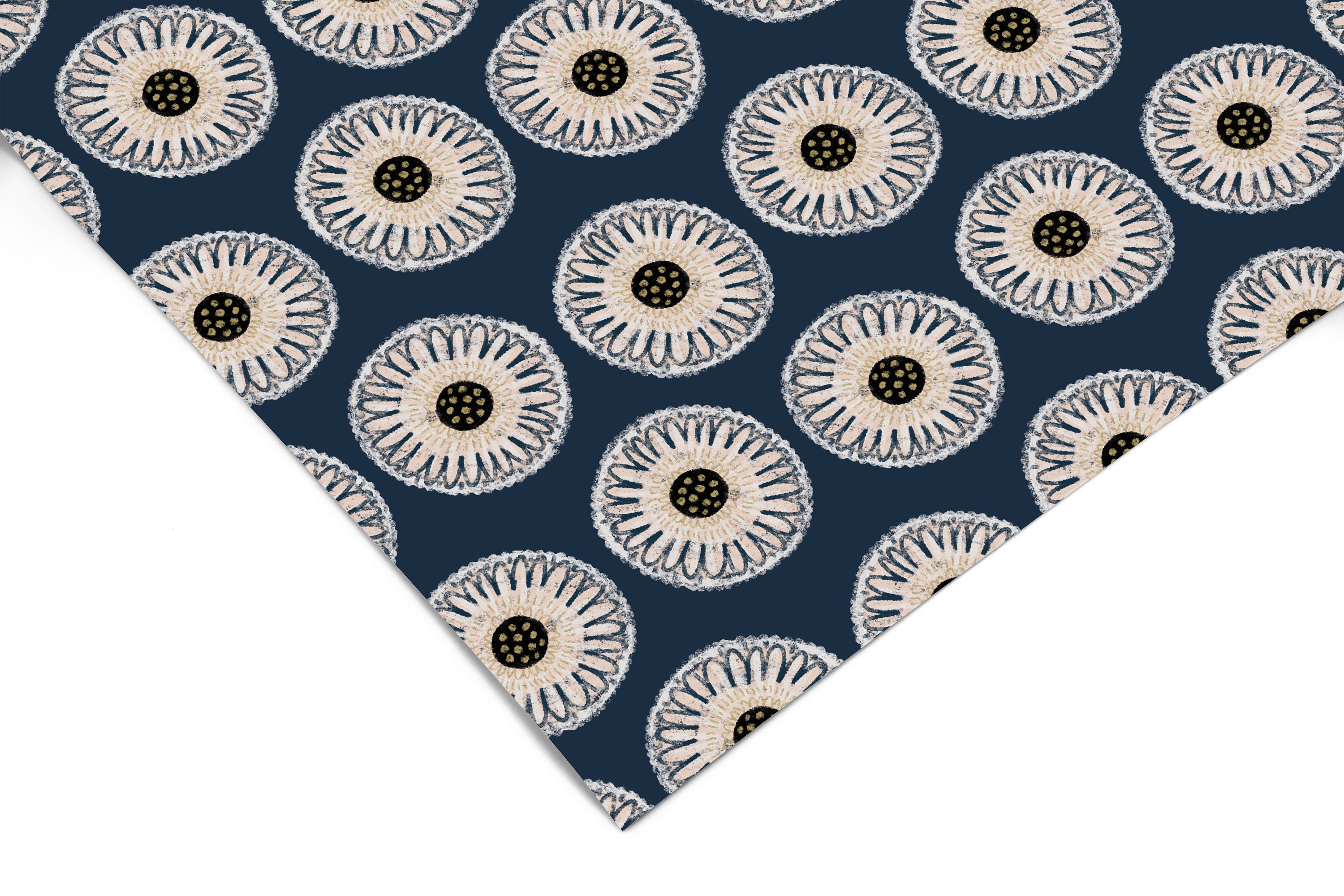 Navy Flower Pattern Contact Paper | Peel And Stick Wallpaper | Removable Wallpaper | Shelf Liner | Drawer Liner | Peel and Stick Paper 1025 - JamesAndColors