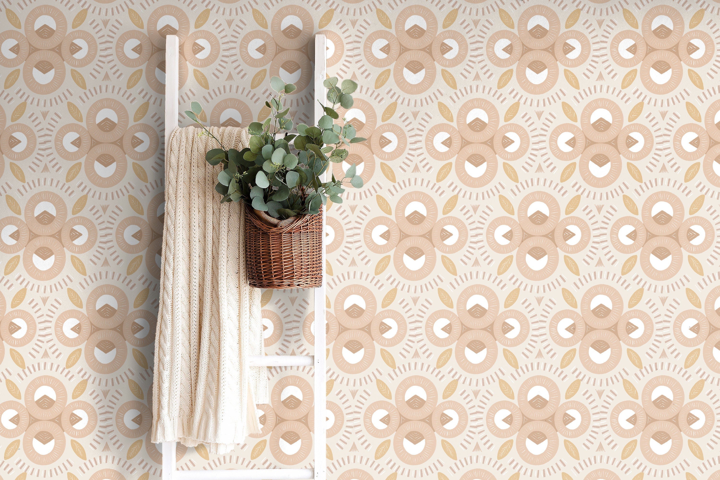 Tan Boho Geometric Wallpaper | Removable Wallpaper | Peel And Stick Wallpaper | Adhesive Wallpaper | Wall Paper Peel Stick Wall Mural 3627 - JamesAndColors