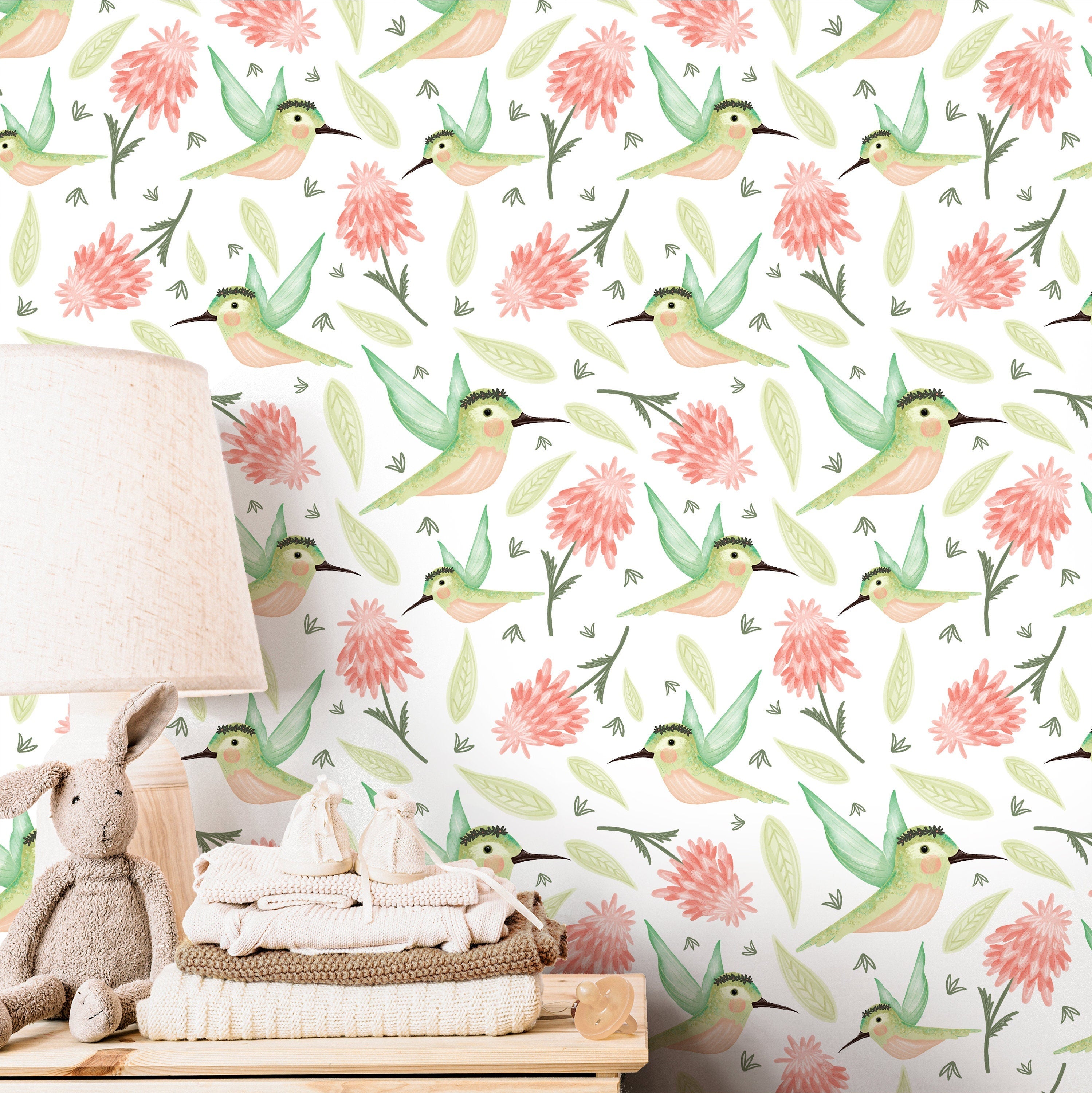Hummingbird Wallpaper | Girls Nursery Wallpaper | Kids Wallpaper | Childrens Wallpaper | Peel Stick Wallpaper | Removable Wallpaper | 3542 - JamesAndColors