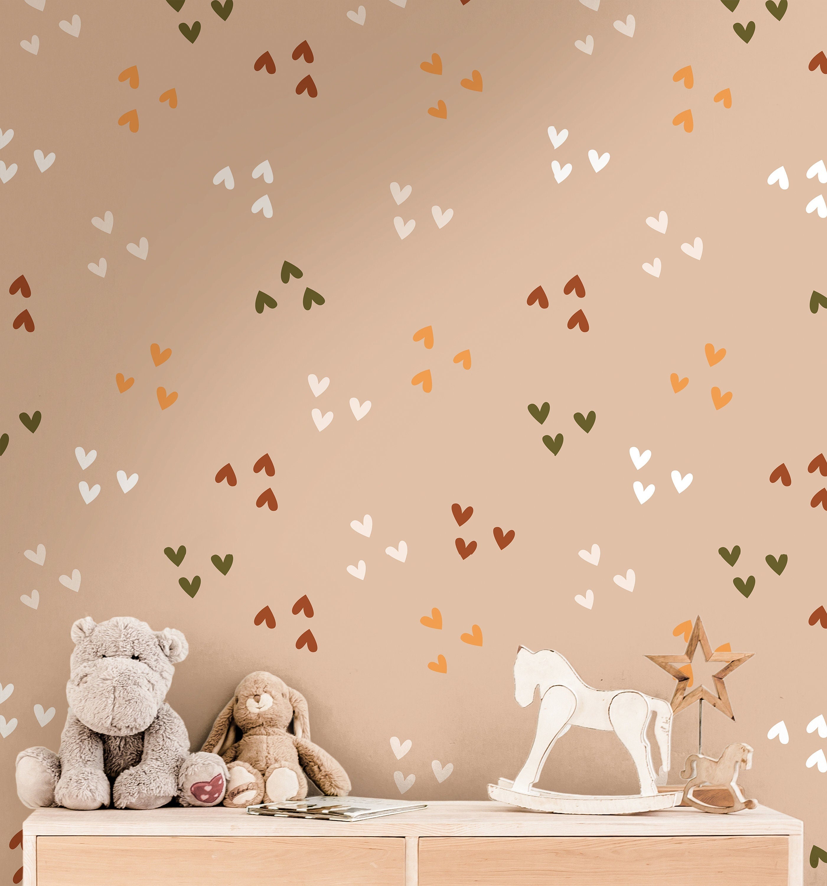 Boho Hearts Wallpaper | Girls Nursery Wallpaper | Kids Wallpaper | Childrens Wallpaper | Peel Stick Wallpaper | Removable Wallpaper | 3617 - JamesAndColors