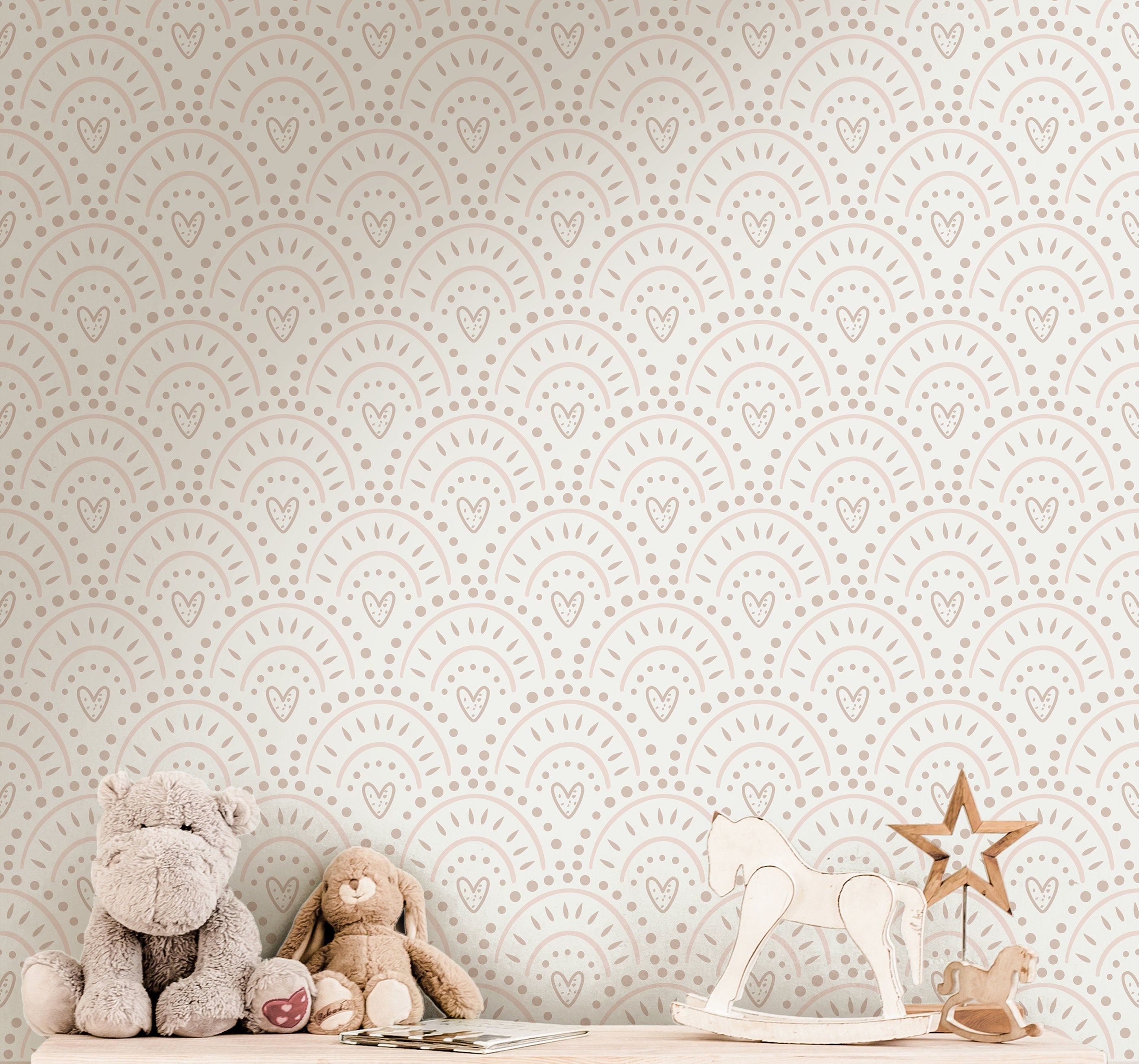 Boho Hearts Wallpaper | Girls Nursery Wallpaper | Kids Wallpaper | Childrens Wallpaper | Peel Stick Wallpaper | Removable Wallpaper | 3704 - JamesAndColors