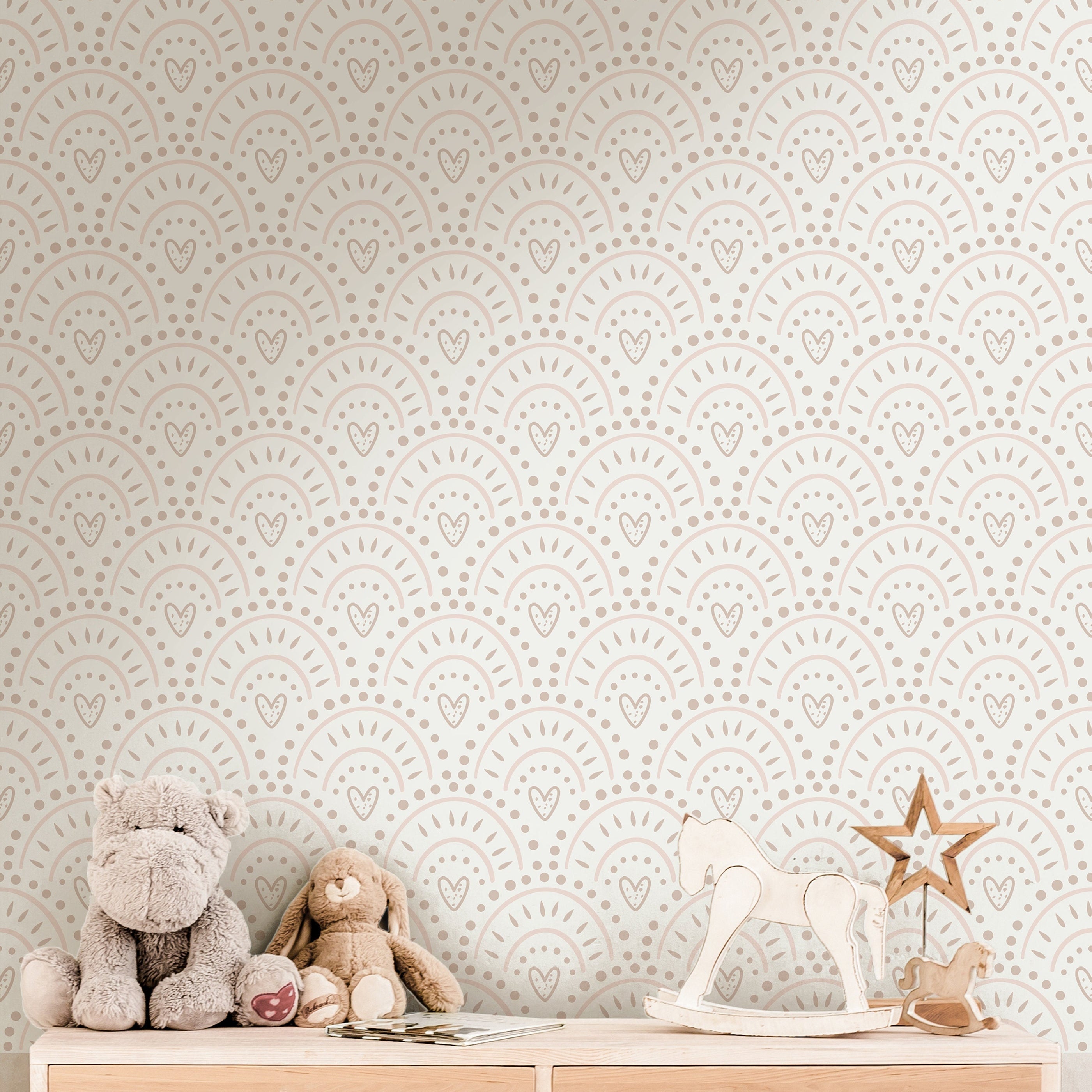 Boho Hearts Wallpaper | Girls Nursery Wallpaper | Kids Wallpaper | Childrens Wallpaper | Peel Stick Wallpaper | Removable Wallpaper | 3704 - JamesAndColors
