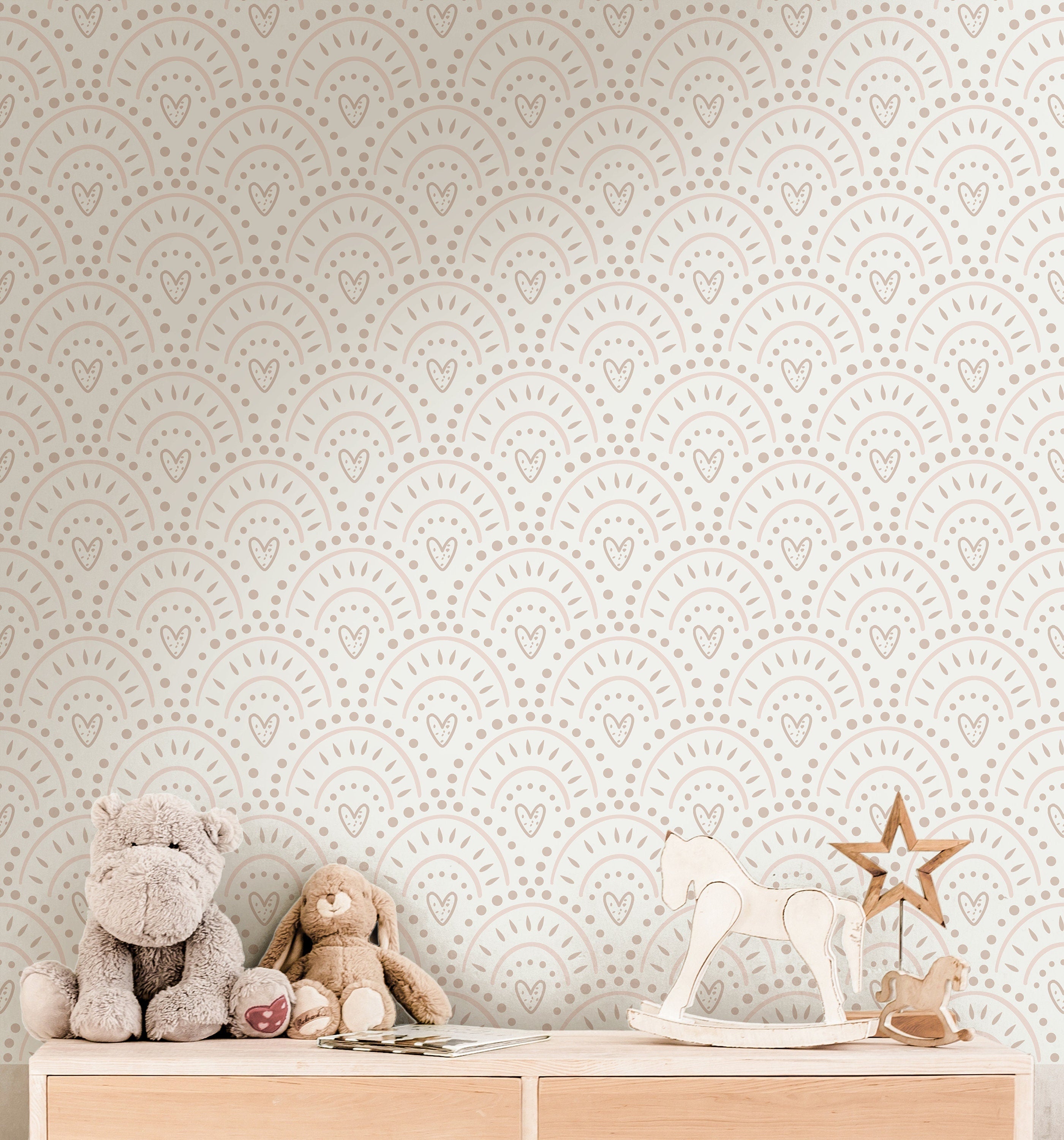 Boho Hearts Wallpaper | Girls Nursery Wallpaper | Kids Wallpaper | Childrens Wallpaper | Peel Stick Wallpaper | Removable Wallpaper | 3704 - JamesAndColors