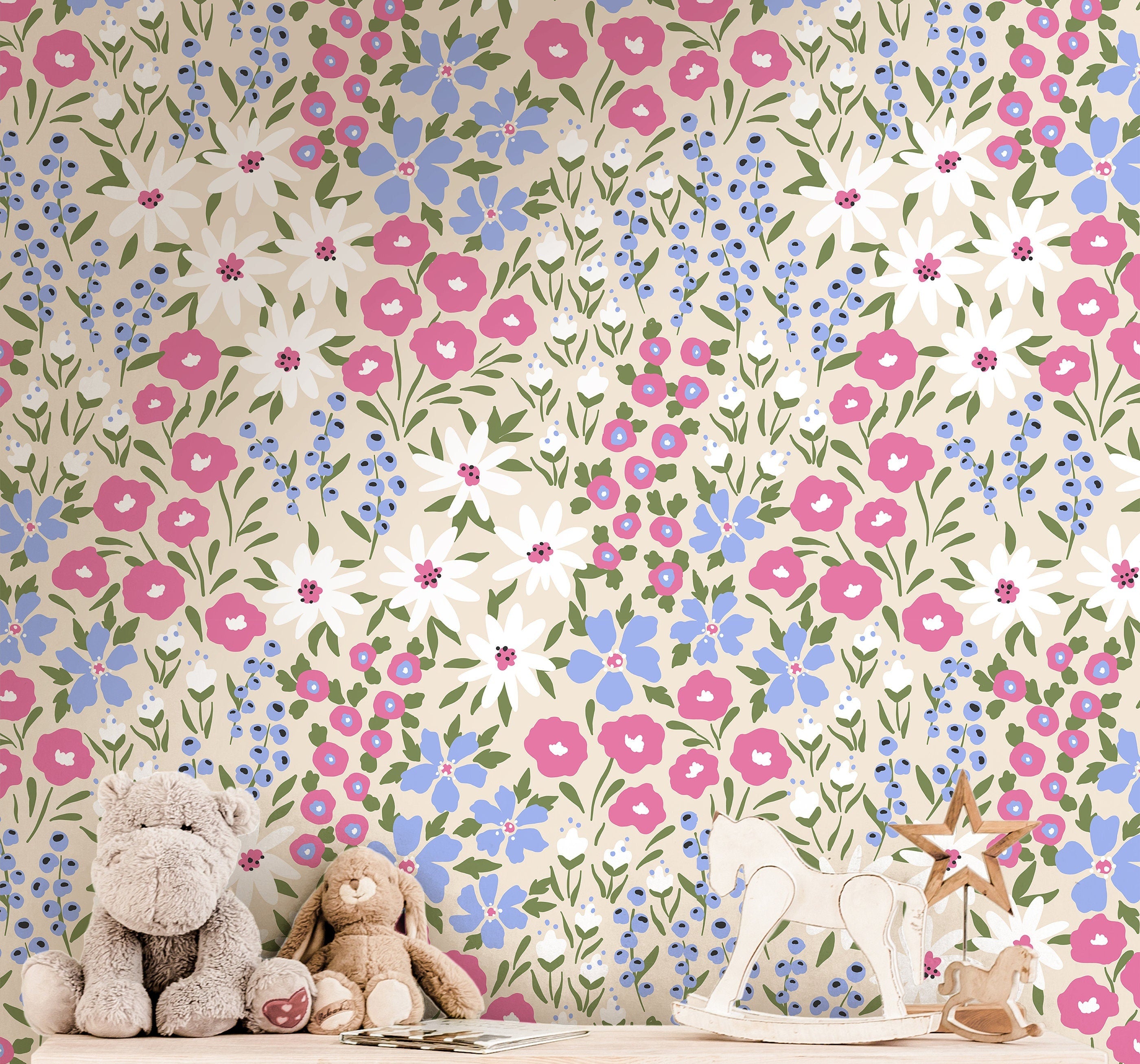 Floral Meadow Wallpaper | Girls Nursery Wallpaper | Kids Wallpaper | Childrens Wallpaper | Peel Stick Wallpaper | Removable Wallpaper | 3559 - JamesAndColors