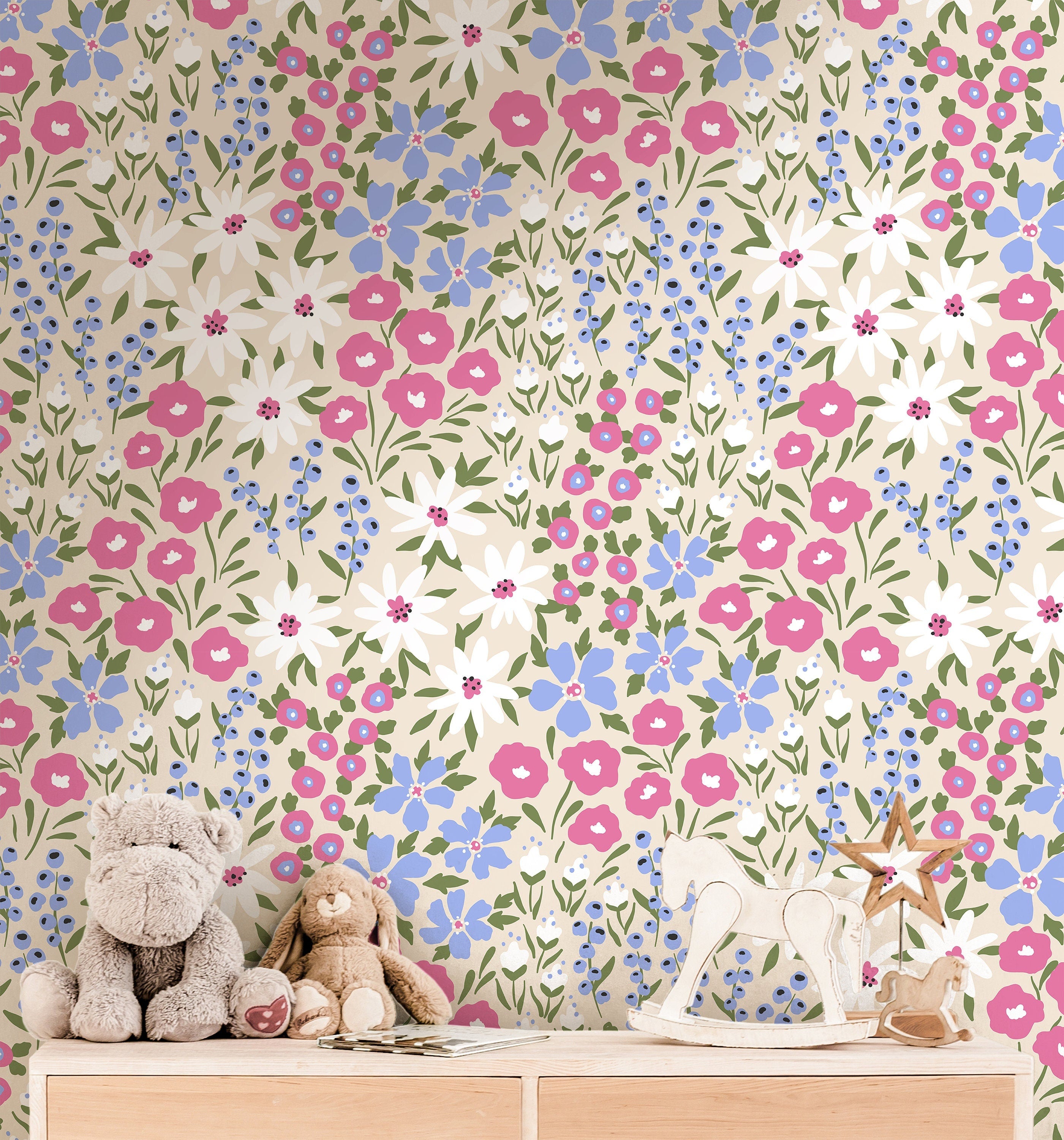 Floral Meadow Wallpaper | Girls Nursery Wallpaper | Kids Wallpaper | Childrens Wallpaper | Peel Stick Wallpaper | Removable Wallpaper | 3559 - JamesAndColors