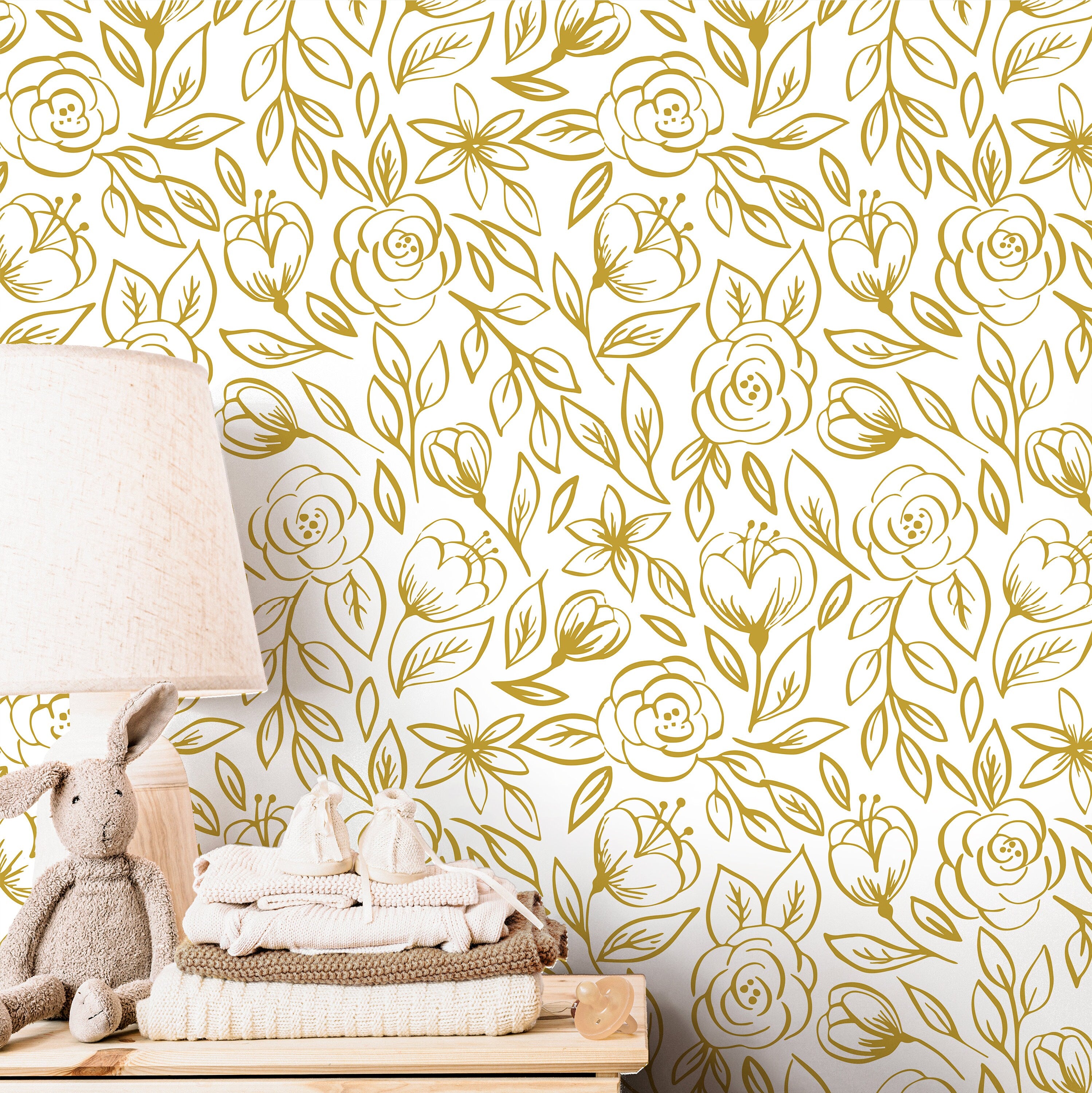 Golden Rose Wallpaper | Girls Nursery Wallpaper | Kids Wallpaper | Childrens Wallpaper | Peel Stick Wallpaper | Removable Wallpaper | 3567 - JamesAndColors
