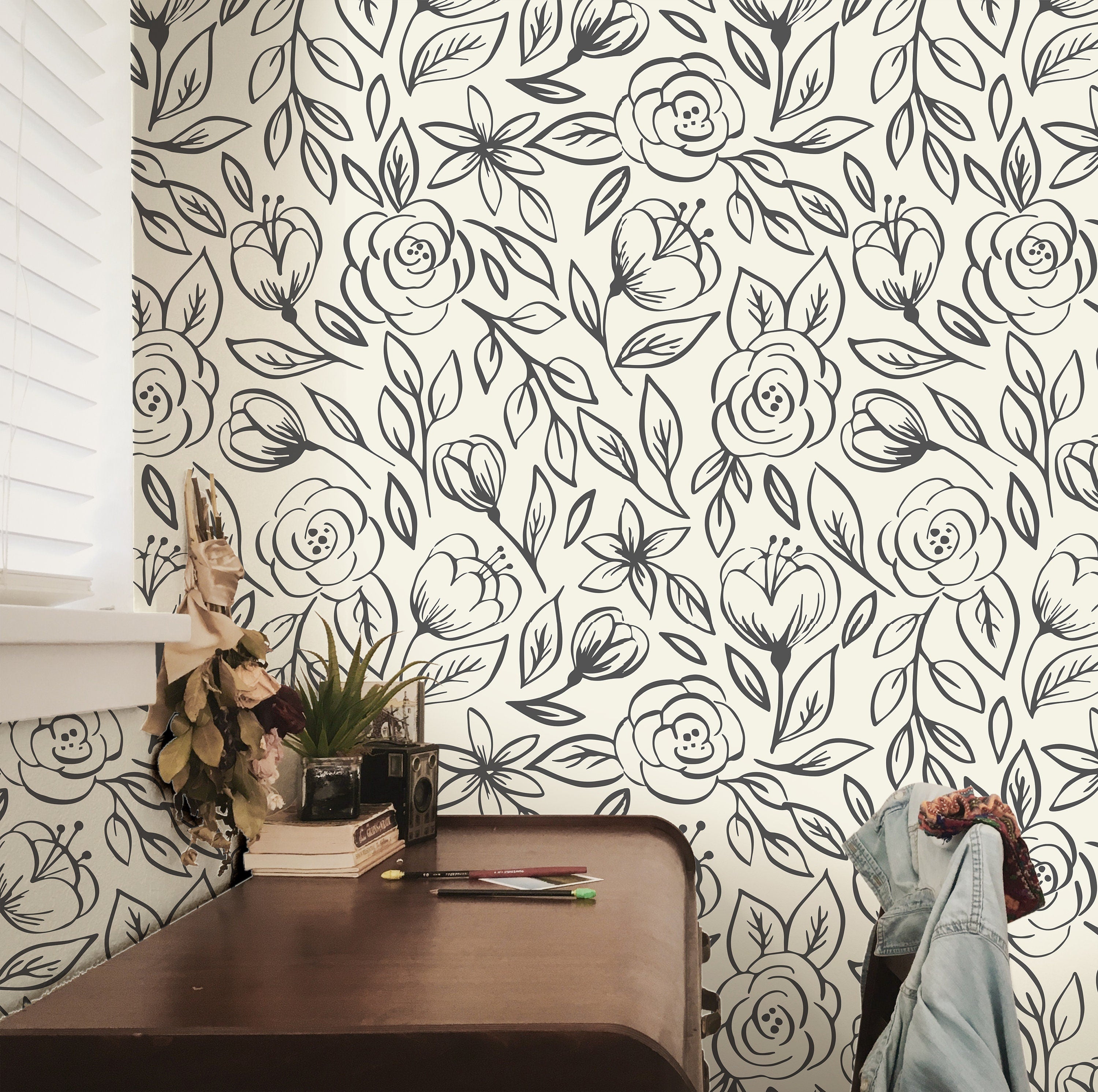 Black Rose Wallpaper | Girls Nursery Wallpaper | Kids Wallpaper | Childrens Wallpaper | Peel Stick Wallpaper | Removable Wallpaper | 3568 - JamesAndColors