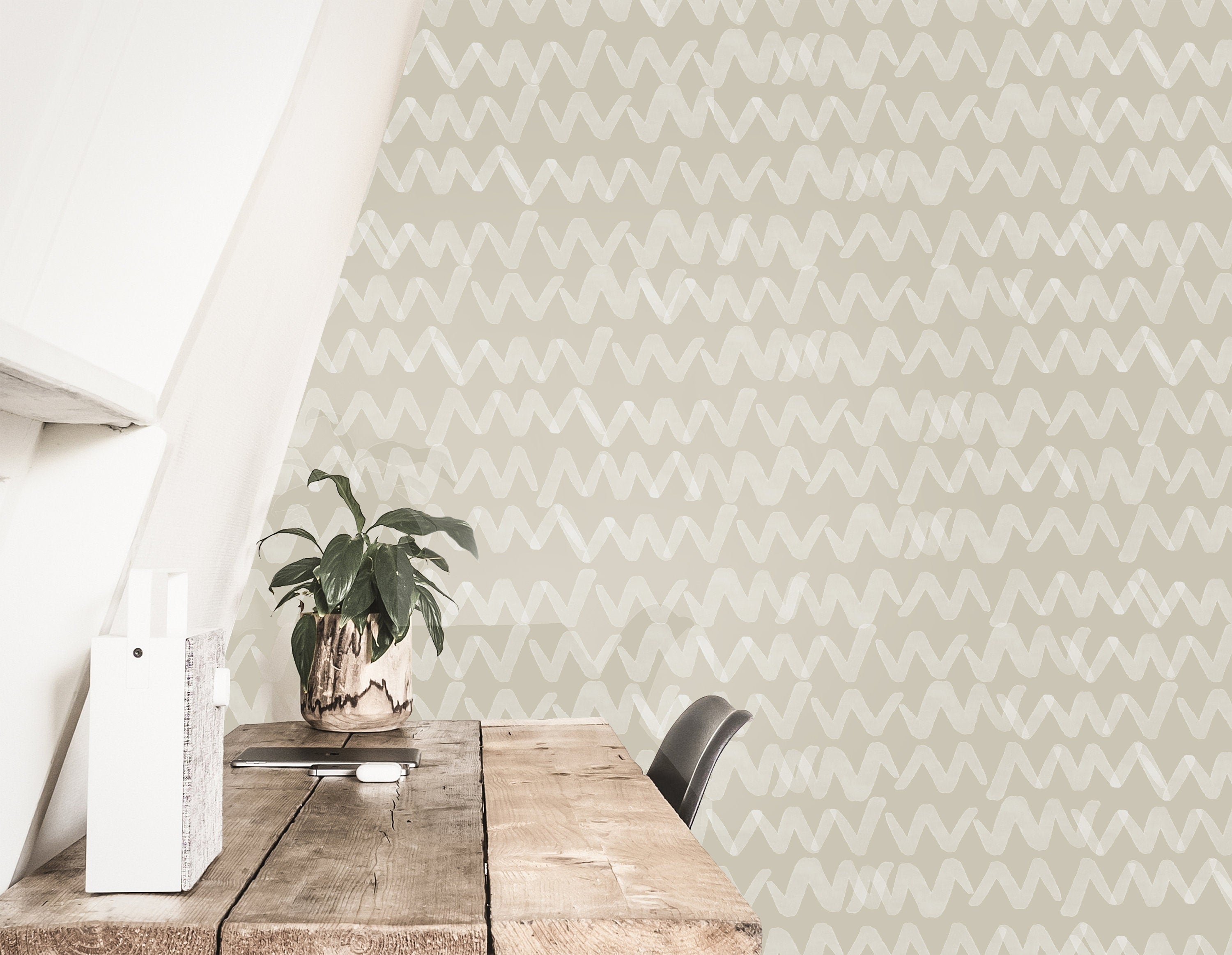 Tan Geometric Zigzag Wallpaper | Removable Wallpaper | Peel And Stick Wallpaper | Adhesive Wallpaper | Wall Paper Peel Stick Wall Mural 3639 - JamesAndColors