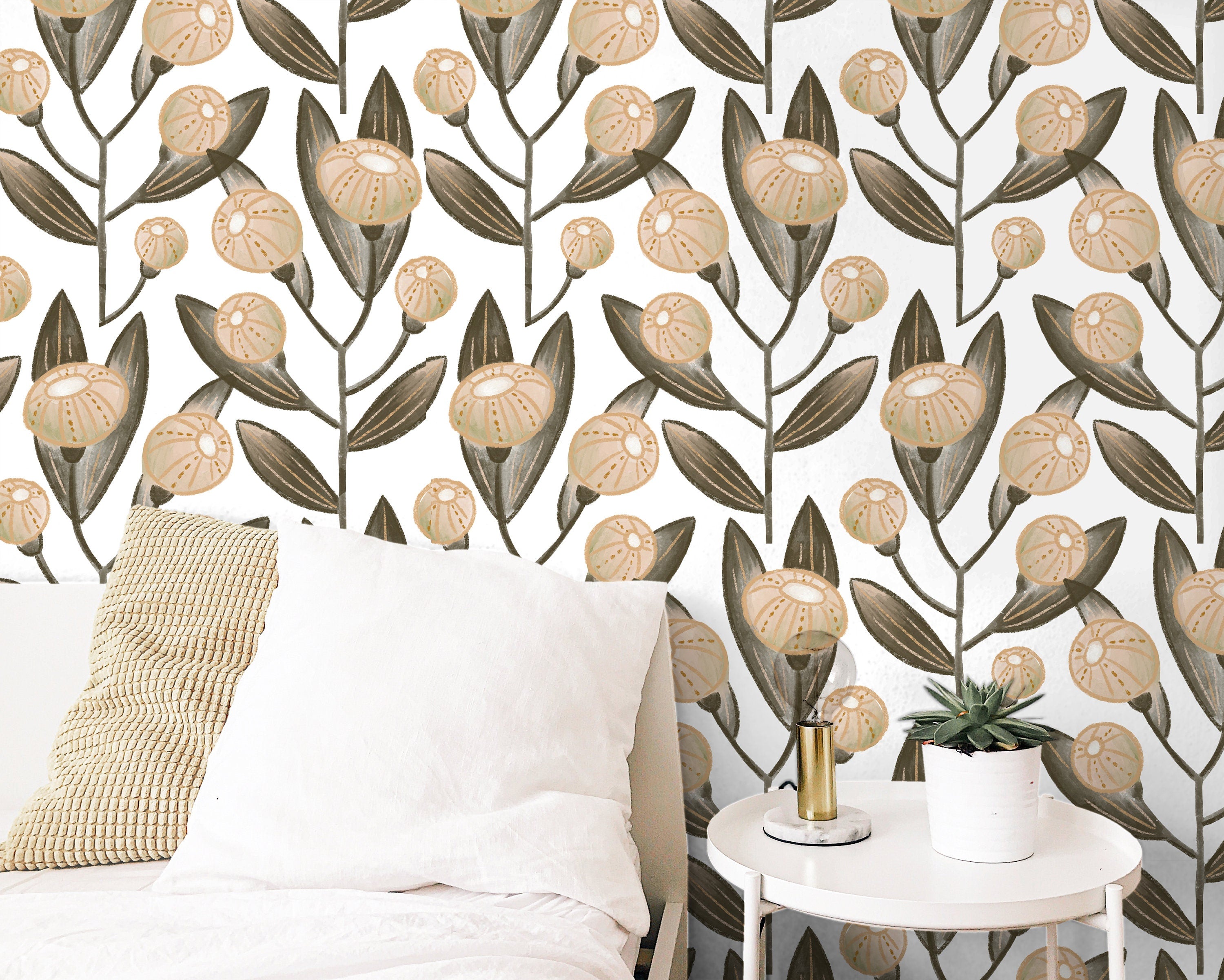 Farmhouse Floral Wallpaper | Removable Wallpaper | Peel And Stick Wallpaper | Adhesive Wallpaper | Wall Paper Peel Stick Wall Mural 3633 - JamesAndColors