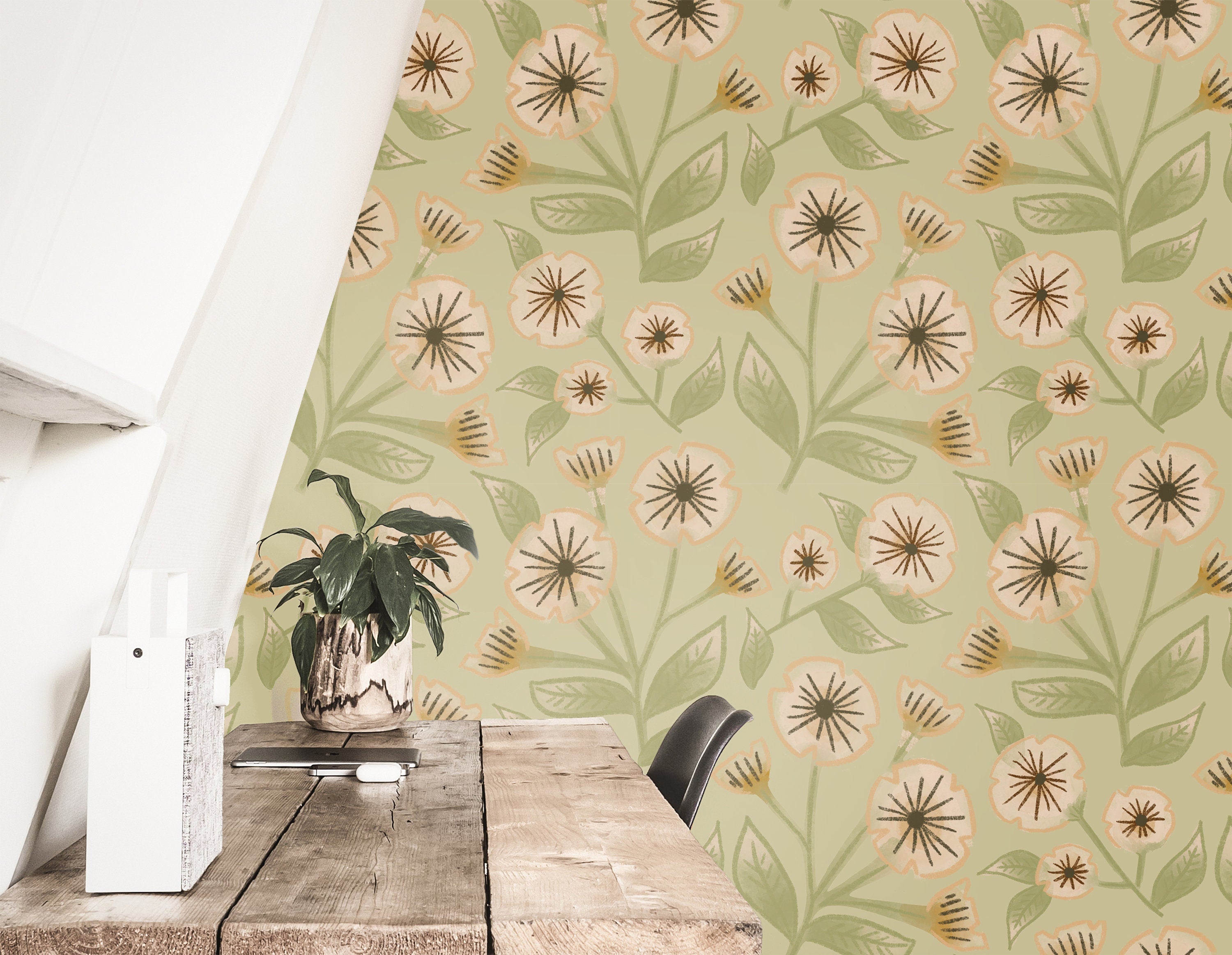 Farmhouse Floral Wallpaper | Removable Wallpaper | Peel And Stick Wallpaper | Adhesive Wallpaper | Wall Paper Peel Stick Wall Mural 3624 - JamesAndColors