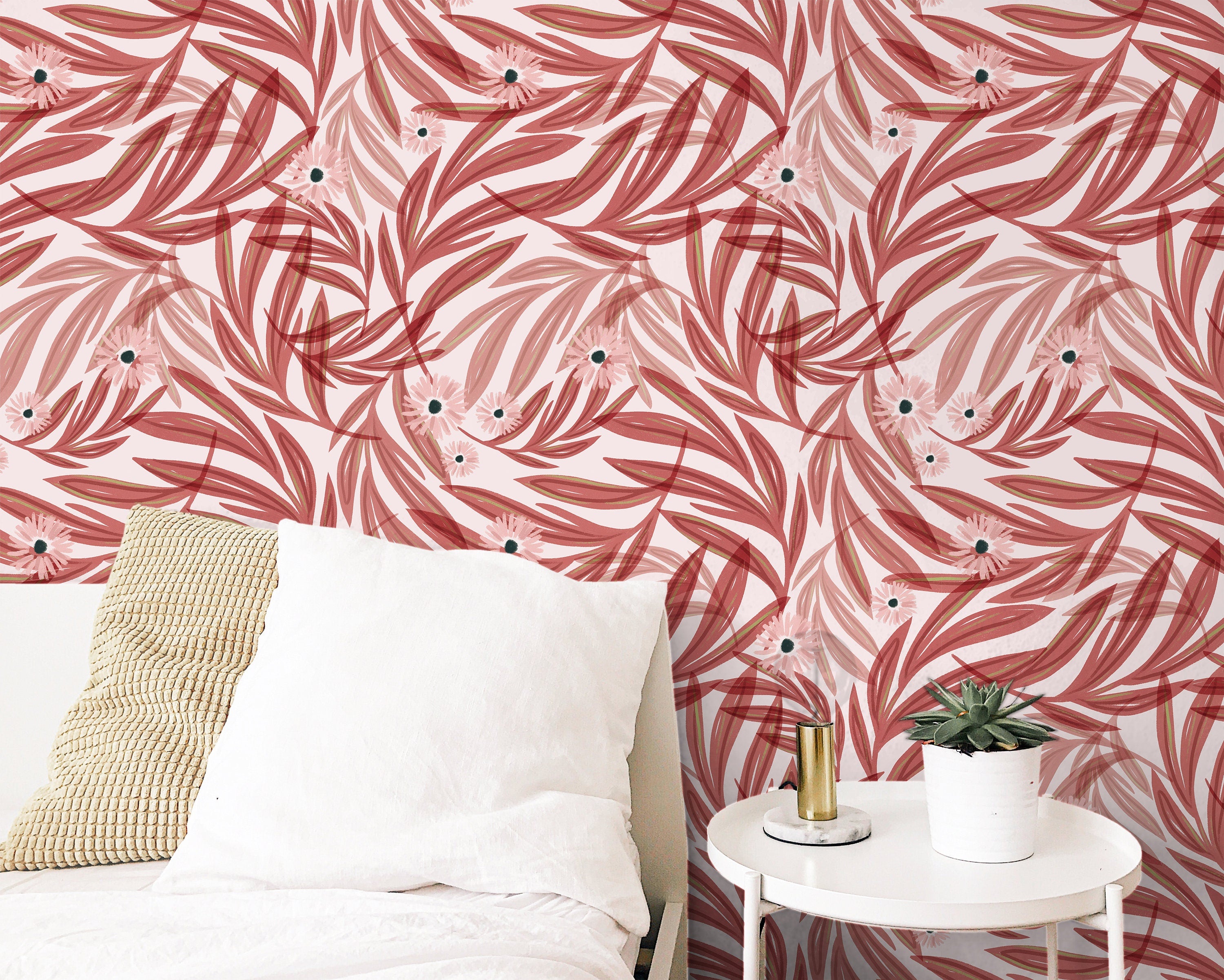 Pink Whimsey Floral Wallpaper | Removable Wallpaper | Peel And Stick Wallpaper | Adhesive Wallpaper | Wall Paper Peel Stick Wall Mural 3621 - JamesAndColors