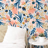 Pink And Navy Floral Wallpaper | Removable Wallpaper | Peel And Stick Wallpaper | Adhesive Wallpaper | Wall Paper Peel Stick Wall Mural 3620 - JamesAndColors