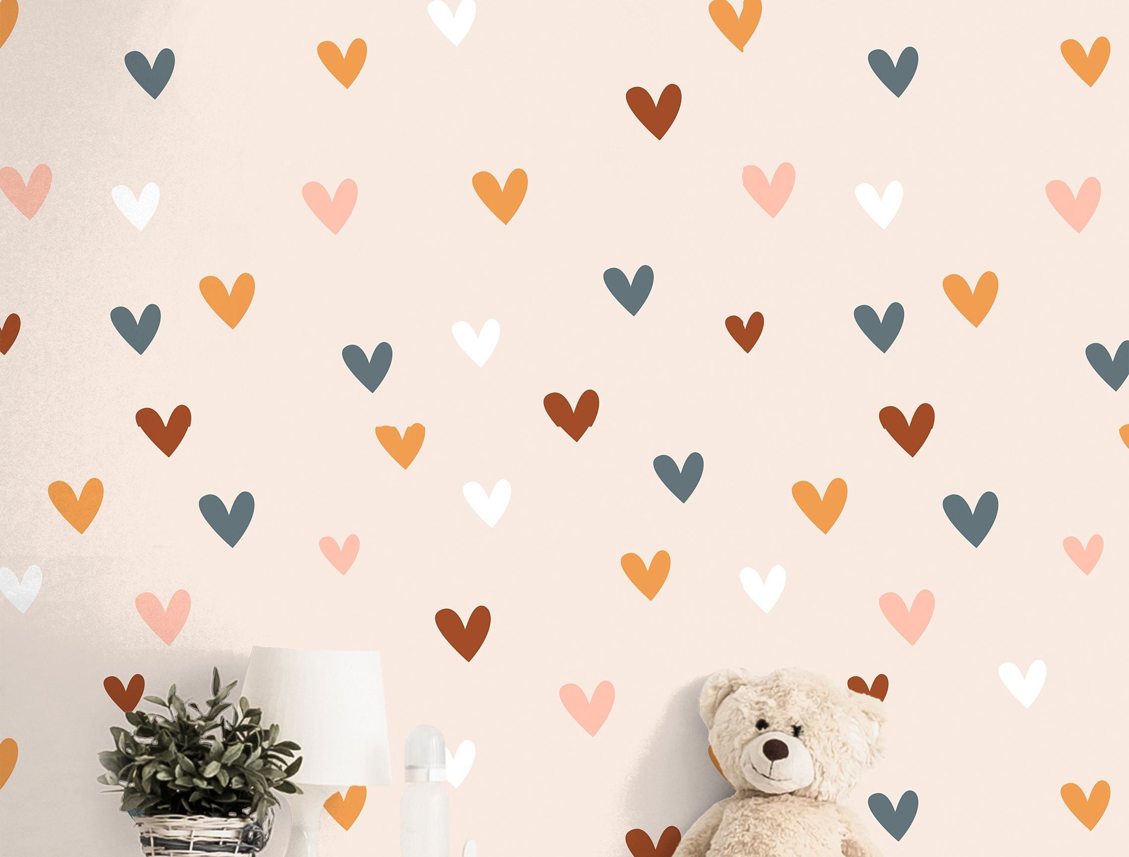 Boho Hearts Wallpaper | Girls Nursery Wallpaper | Kids Wallpaper | Childrens Wallpaper | Peel Stick Wallpaper | Removable Wallpaper | 3616 - JamesAndColors
