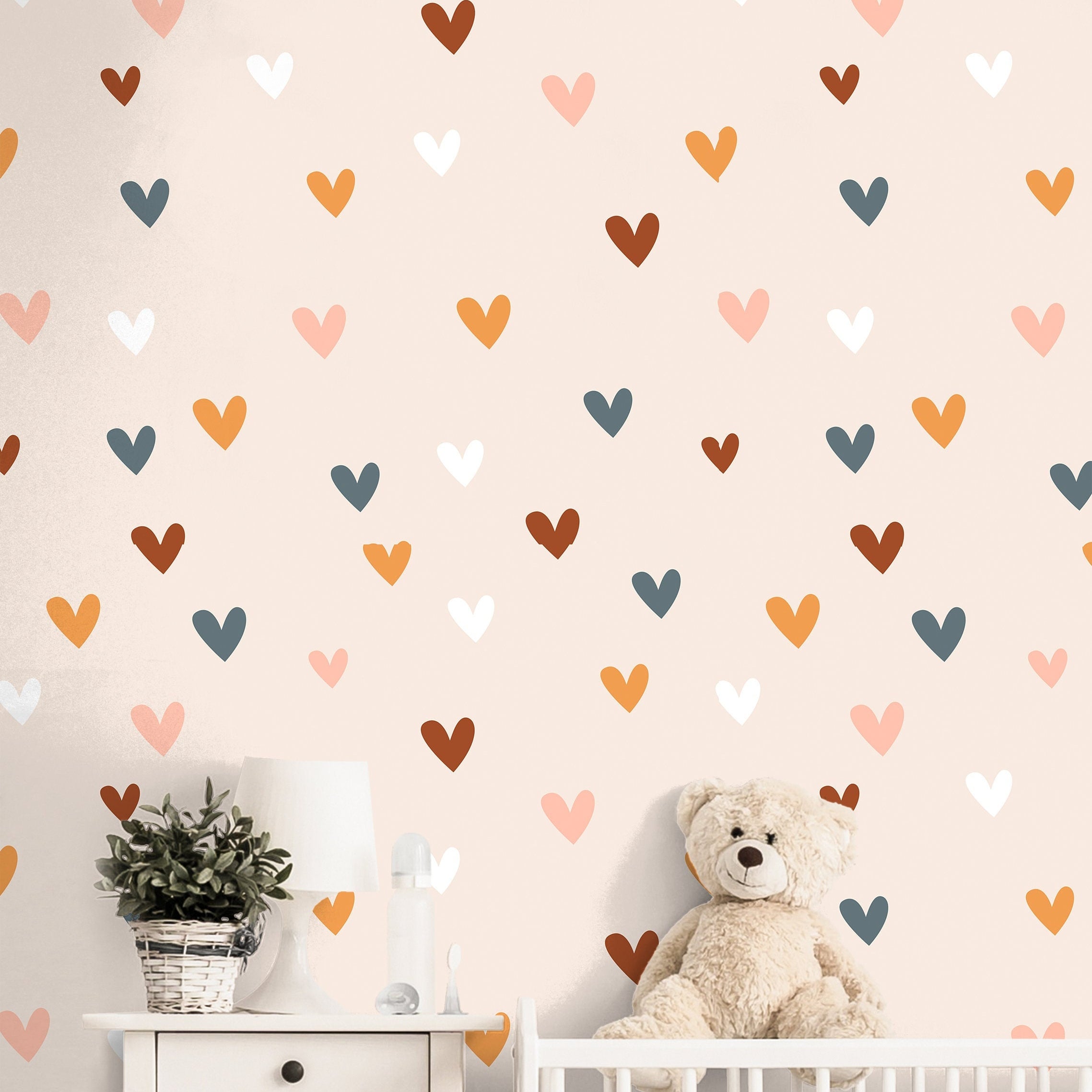 Boho Hearts Wallpaper | Girls Nursery Wallpaper | Kids Wallpaper | Childrens Wallpaper | Peel Stick Wallpaper | Removable Wallpaper | 3616 - JamesAndColors