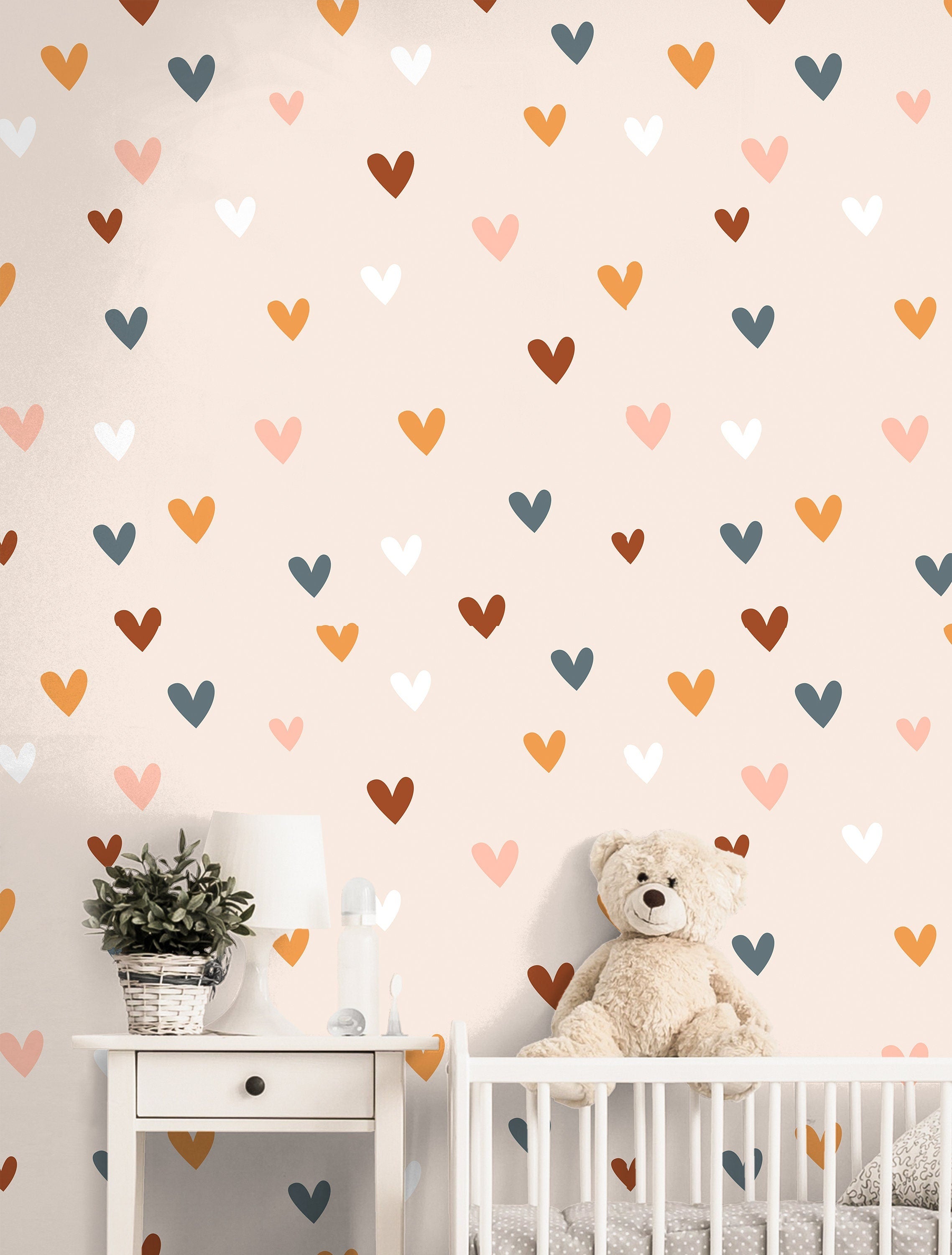 Boho Hearts Wallpaper | Girls Nursery Wallpaper | Kids Wallpaper | Childrens Wallpaper | Peel Stick Wallpaper | Removable Wallpaper | 3616 - JamesAndColors