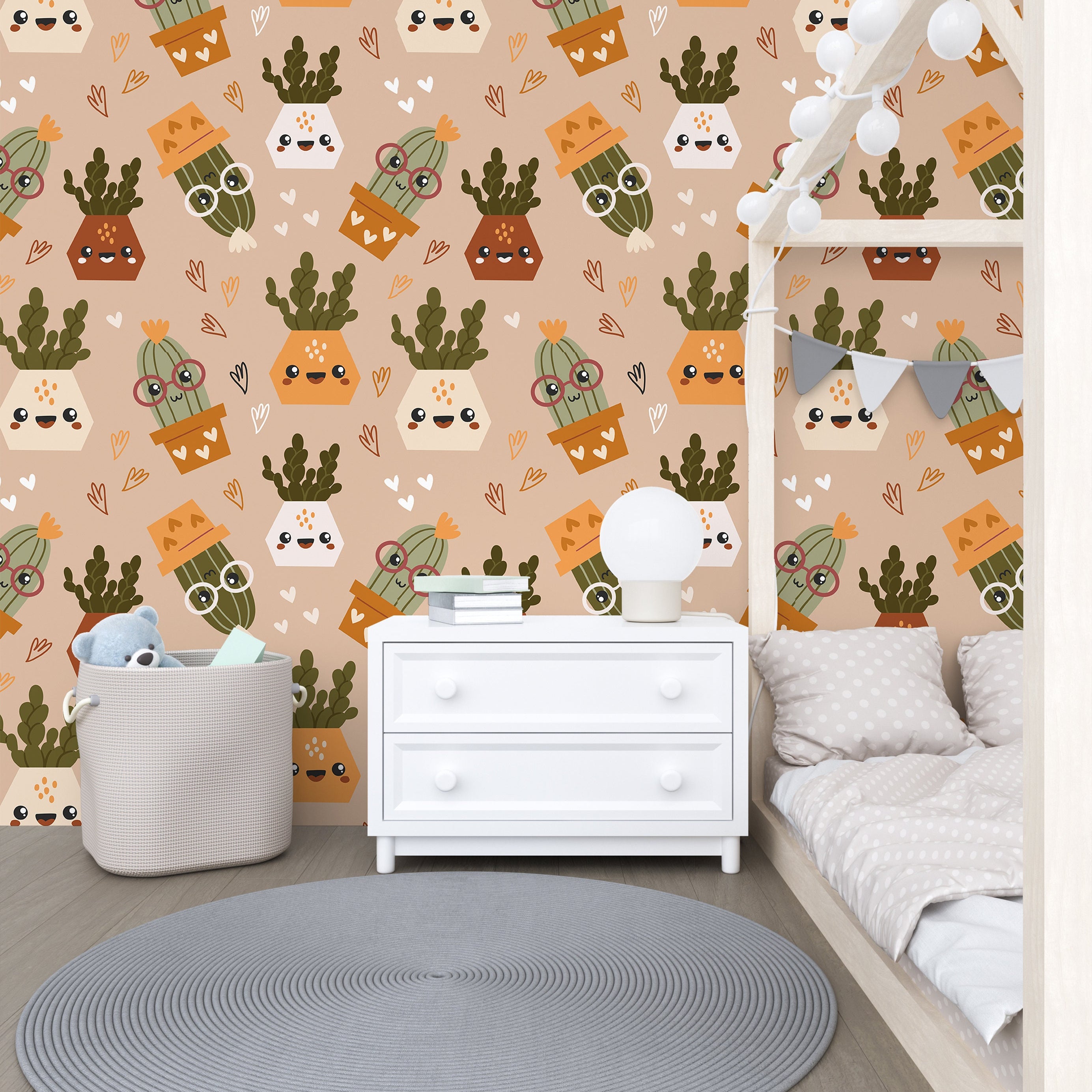 Boho Cactus Tan Wallpaper | Removable Wallpaper | Peel And Stick Wallpaper | Adhesive Wallpaper | Wall Paper Peel Stick Wall Mural 3615 - JamesAndColors