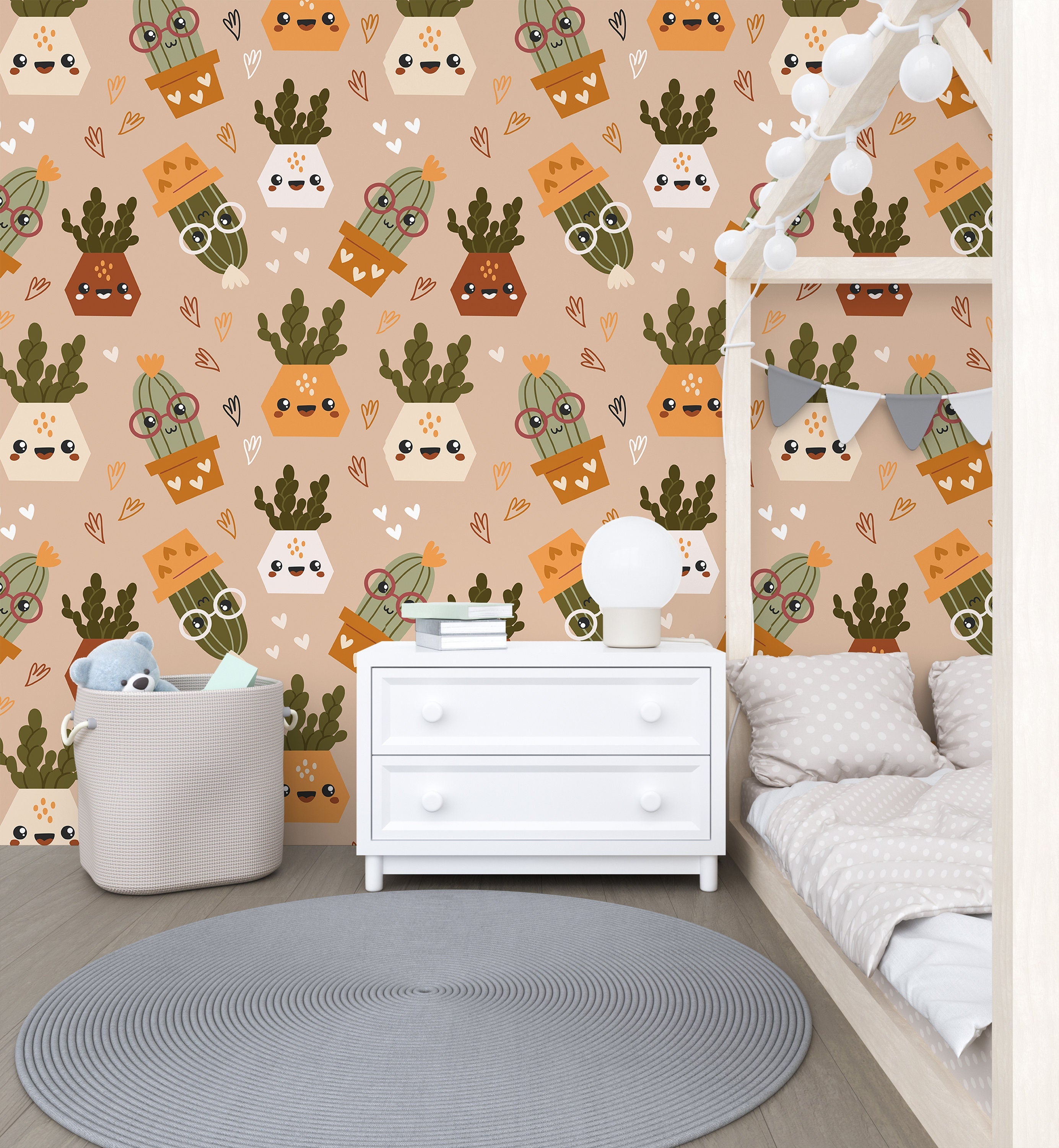 Boho Cactus Tan Wallpaper | Removable Wallpaper | Peel And Stick Wallpaper | Adhesive Wallpaper | Wall Paper Peel Stick Wall Mural 3615 - JamesAndColors